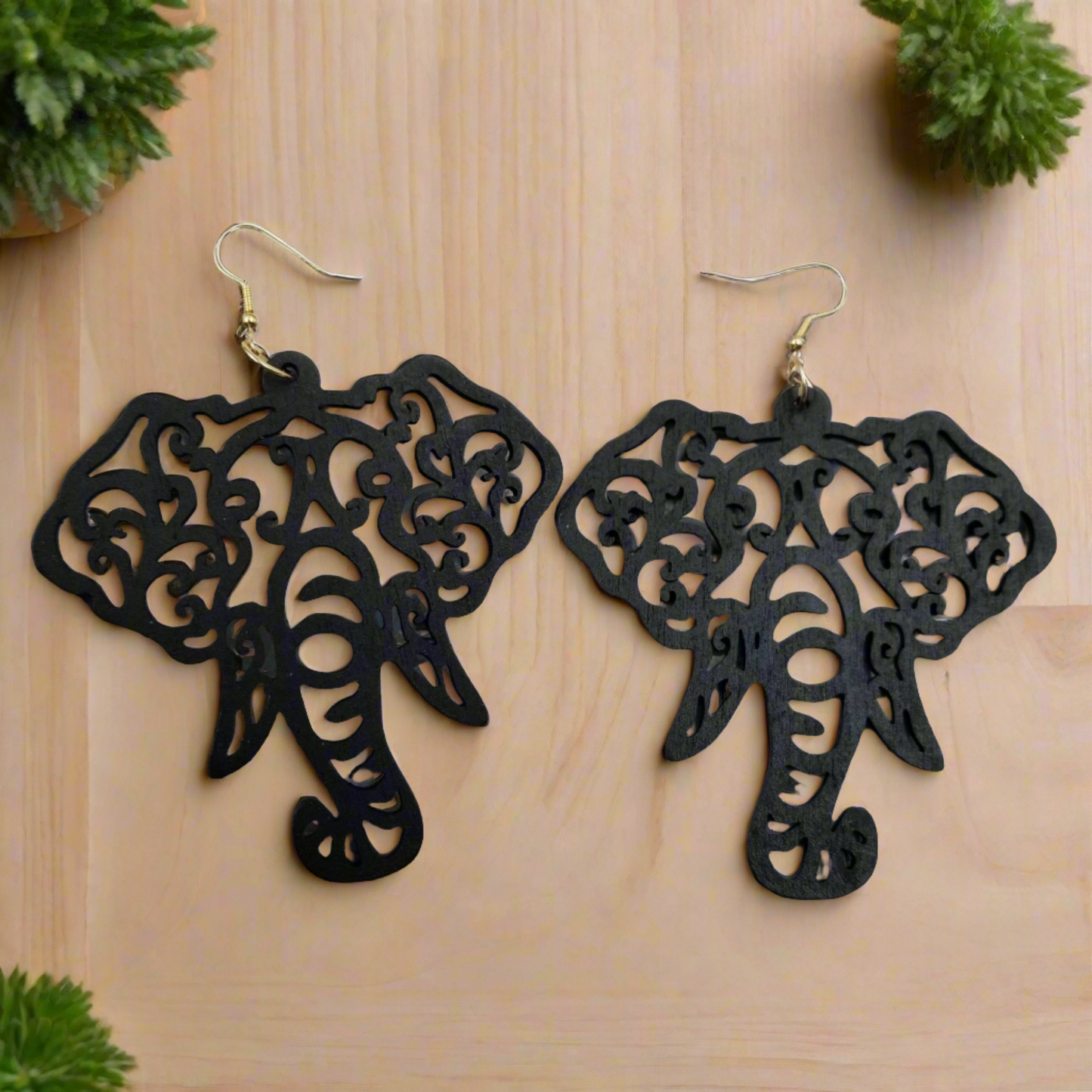 Black Wooden Elephant Wire EarringsPink tiful of LOVE