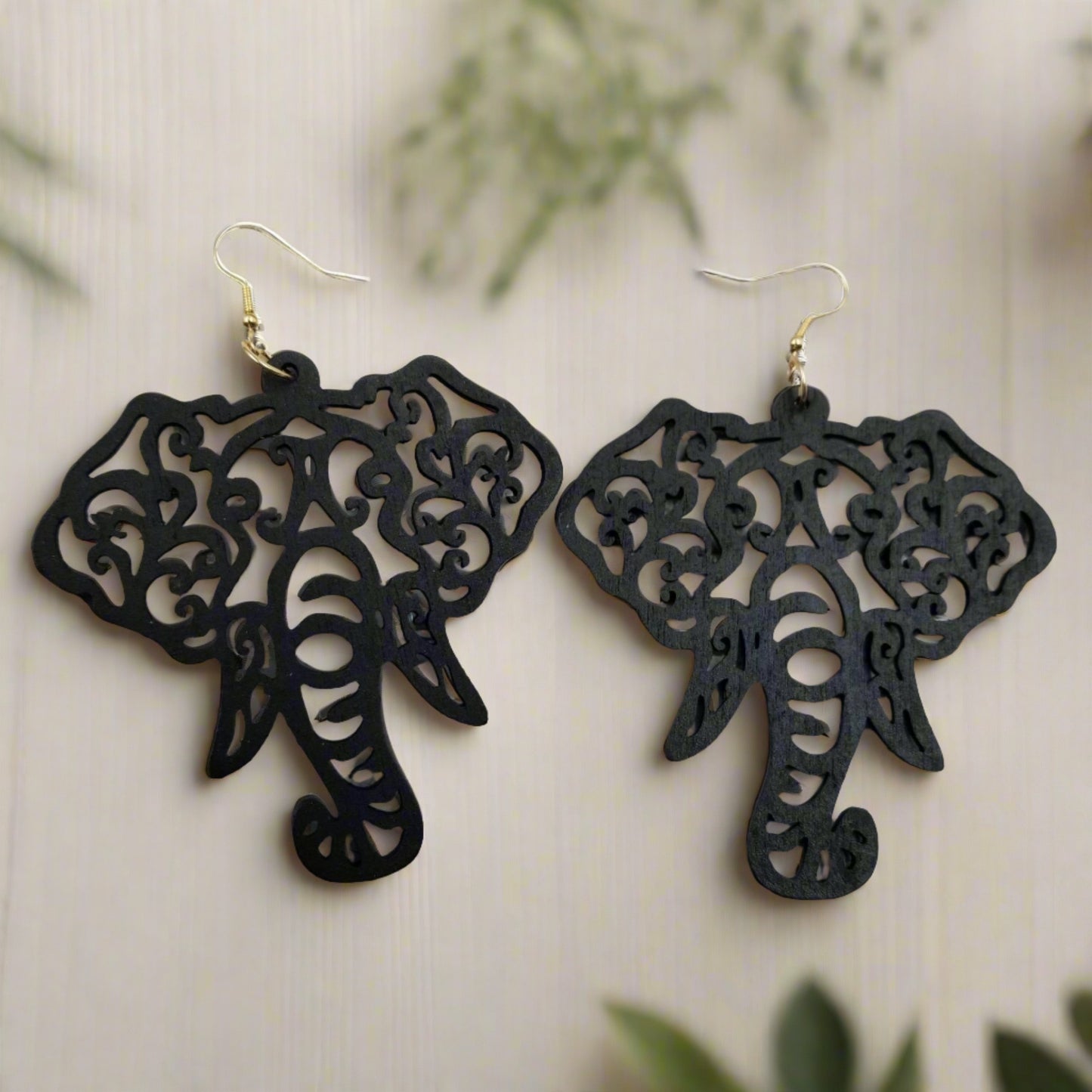 Black Wooden Elephant Wire EarringsPink tiful of LOVE