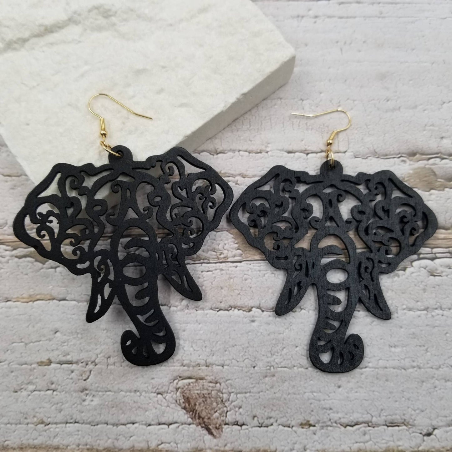 Black Wooden Elephant Wire EarringsPink tiful of LOVE