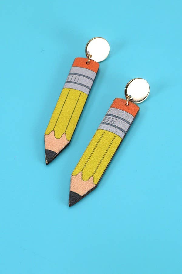 Wood Pencil Teacher Drop Earrings – A+ Style for Educators