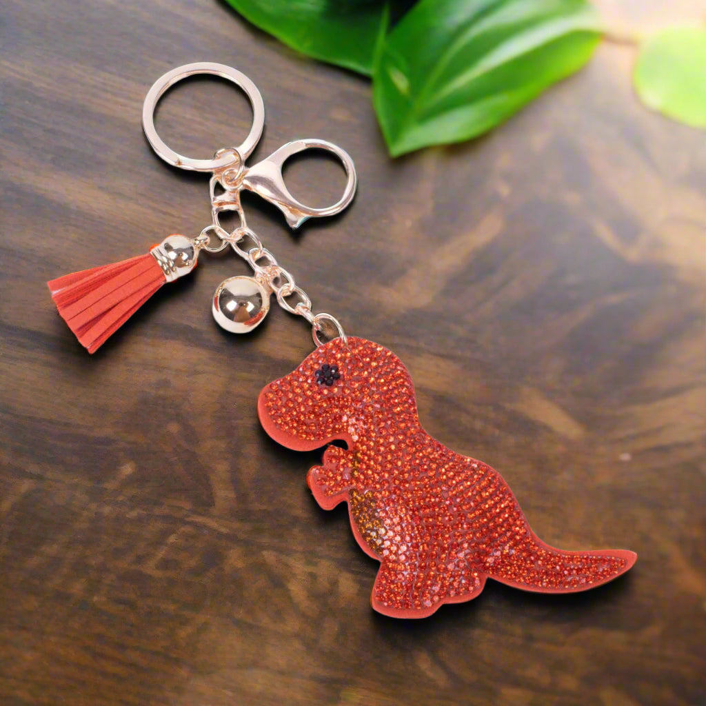 Bling Crystal Orange Dinosaur Key Chain