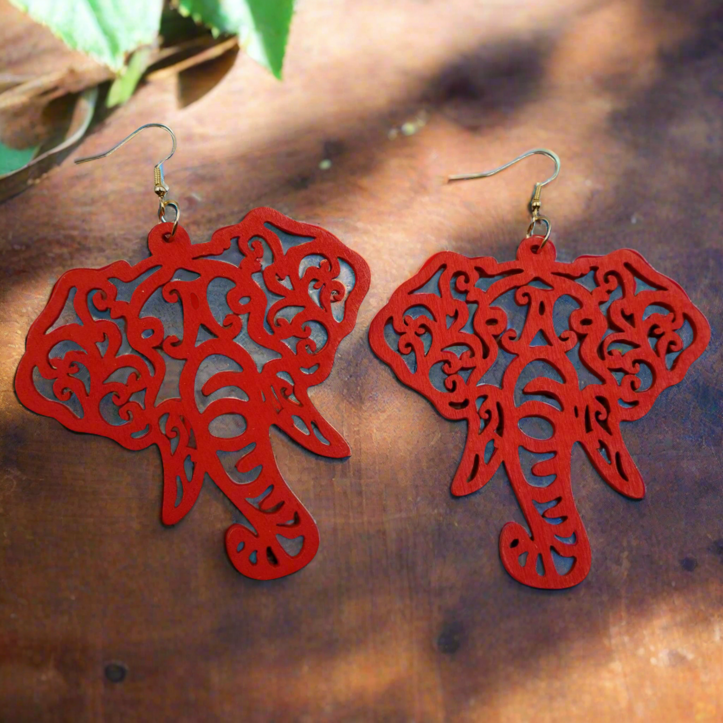 Red Wooden Elephant Wire EarringsPink tiful of LOVE