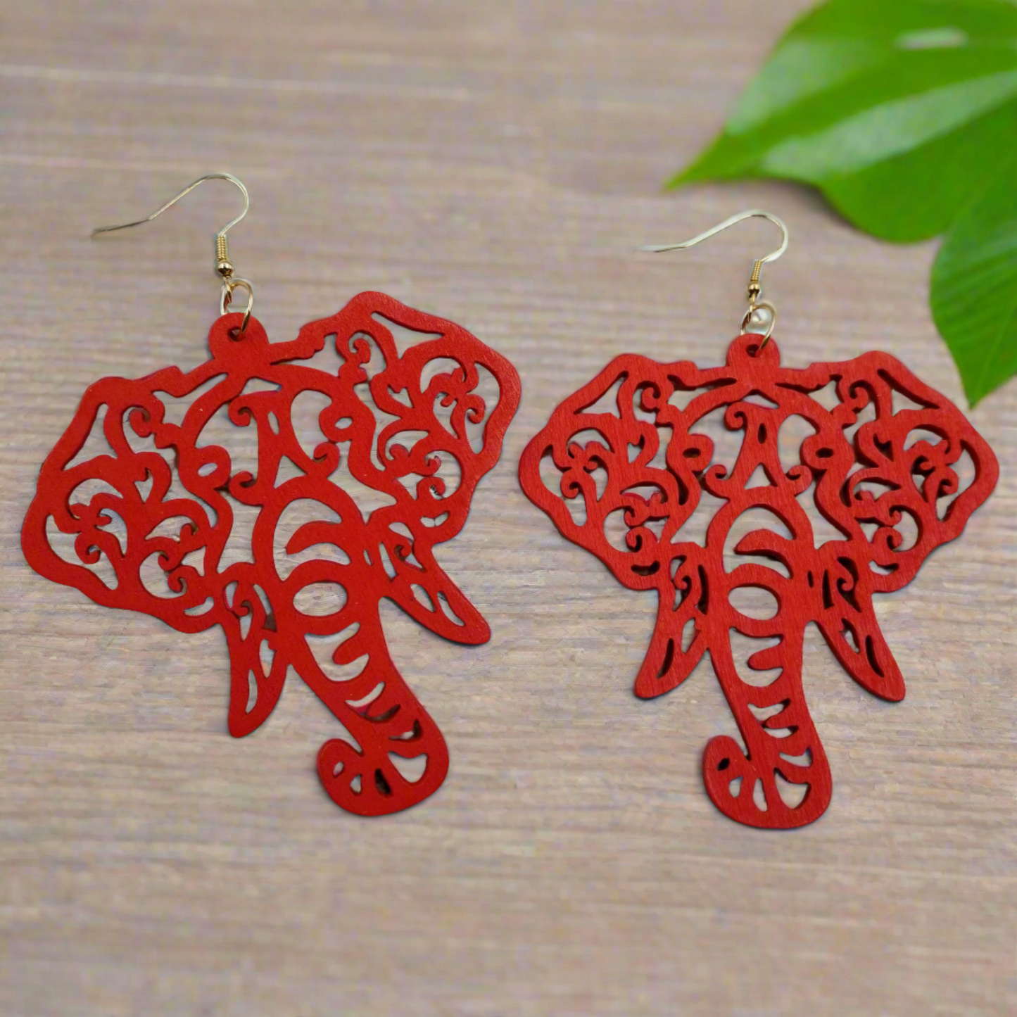 Red Wooden Elephant Wire EarringsPink tiful of LOVE