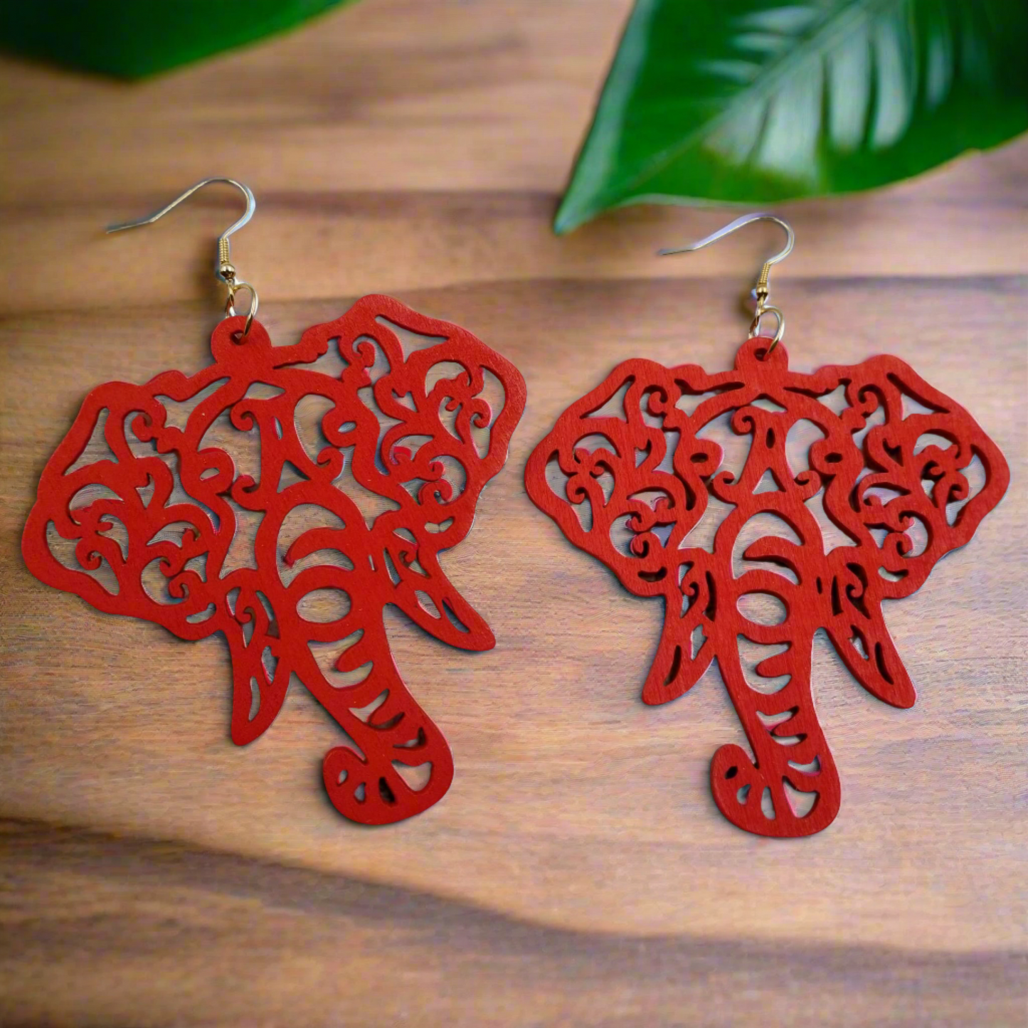 Red Wooden Elephant Wire EarringsPink tiful of LOVE