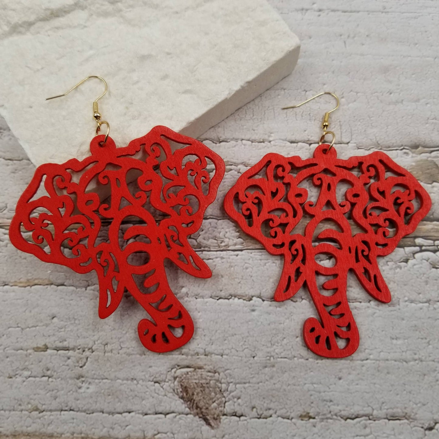 Red Wooden Elephant Wire EarringsPink tiful of LOVE