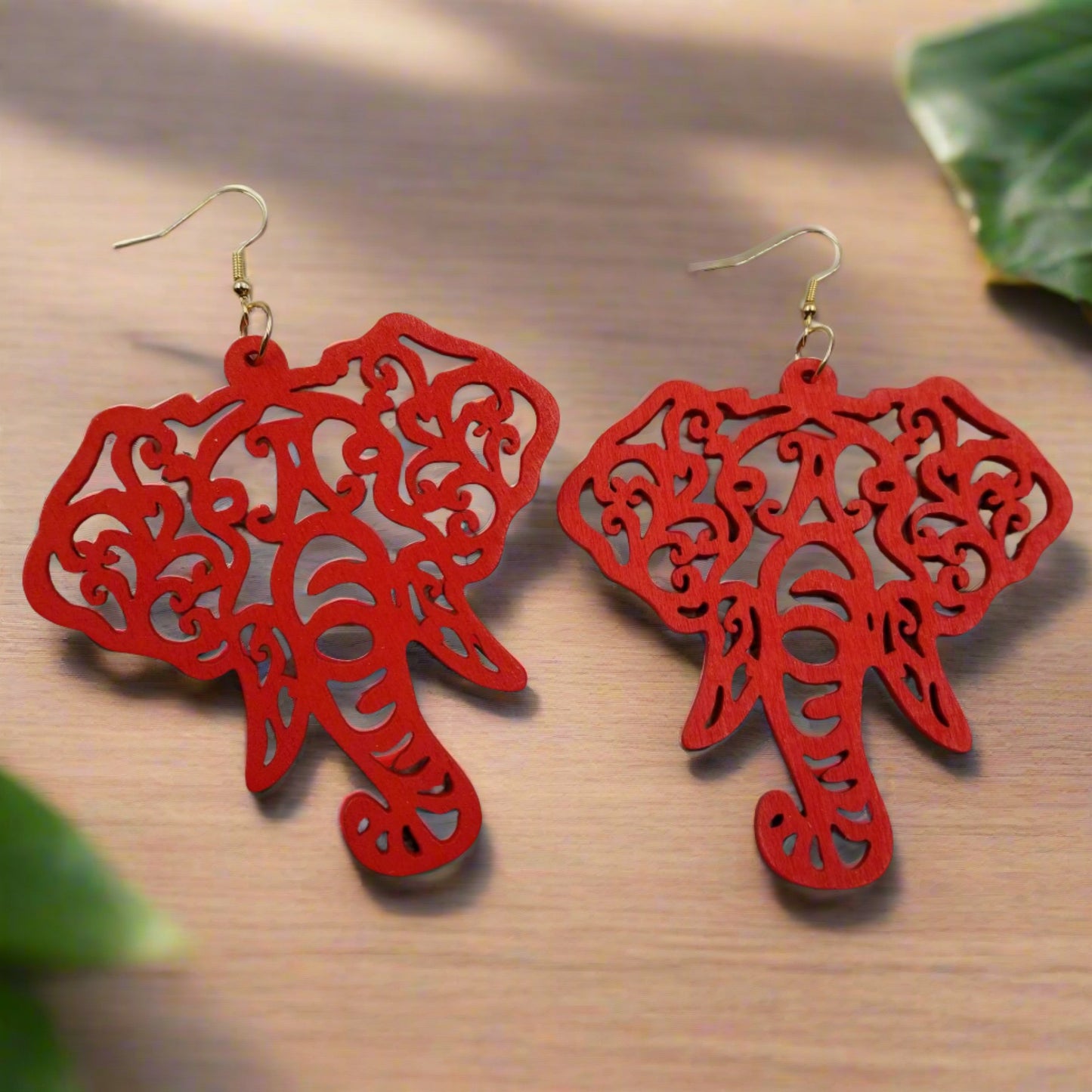Red Wooden Elephant Wire EarringsPink tiful of LOVE