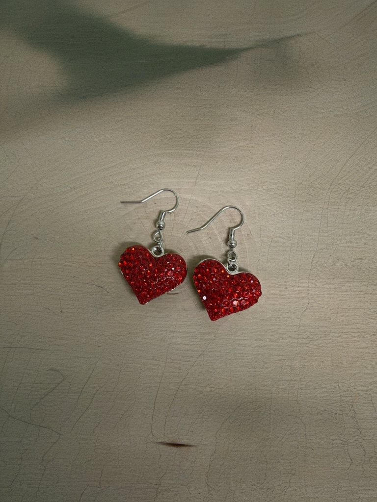 Valentine’s Day Red Pavé Heart Wire Earrings – Sparkling Rhinestone Dangles