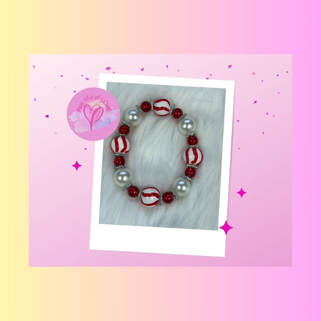 Festive Striped Christmas Beaded Stretch Bracelet