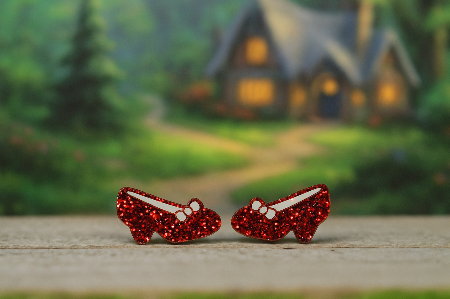 Ruby Red Slipper Stud Earrings – Handmade Glitter Acrylic Jewelry