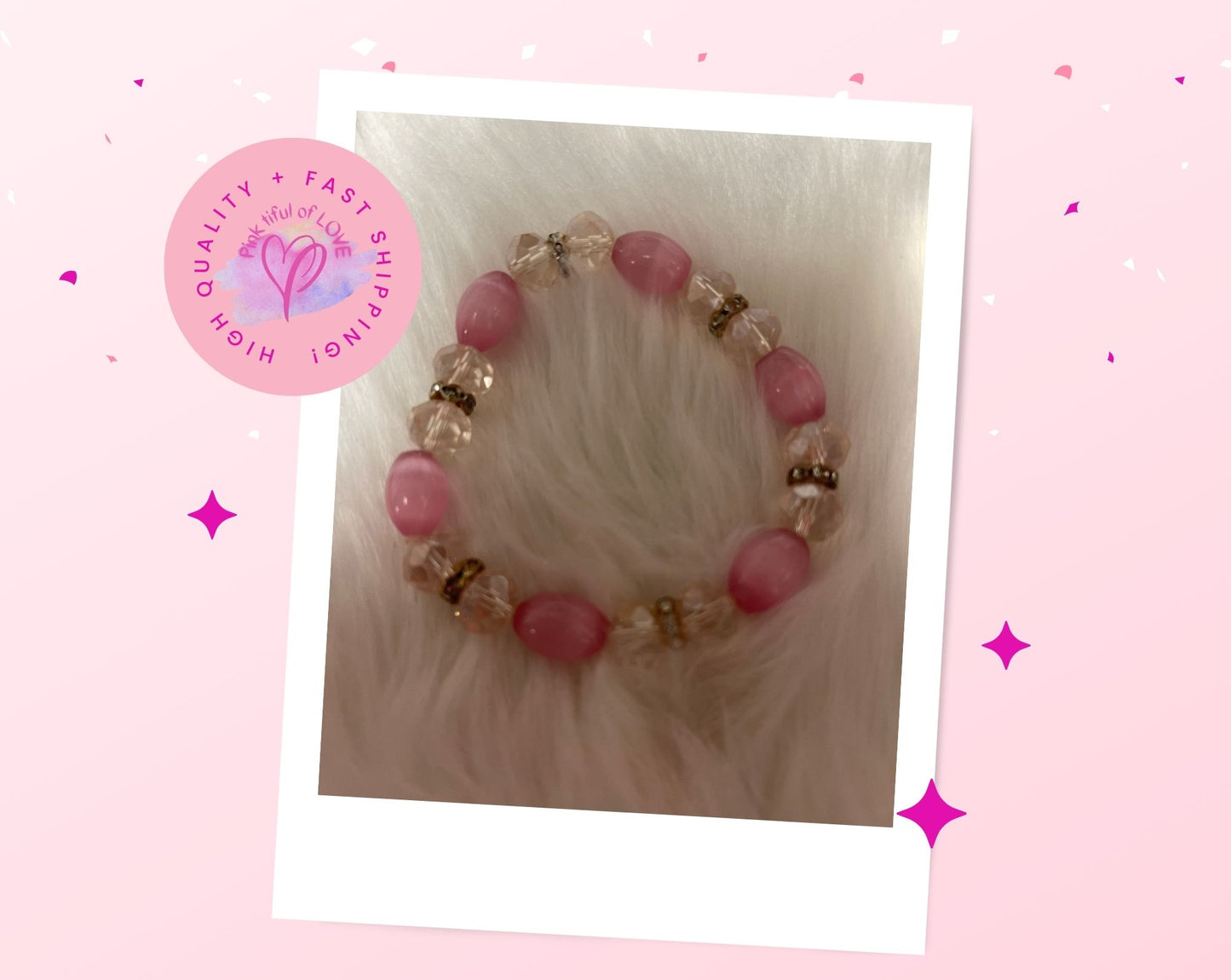 Pink Cat's Eye Beaded Elastic/Stretch BraceletPink tiful of LOVE