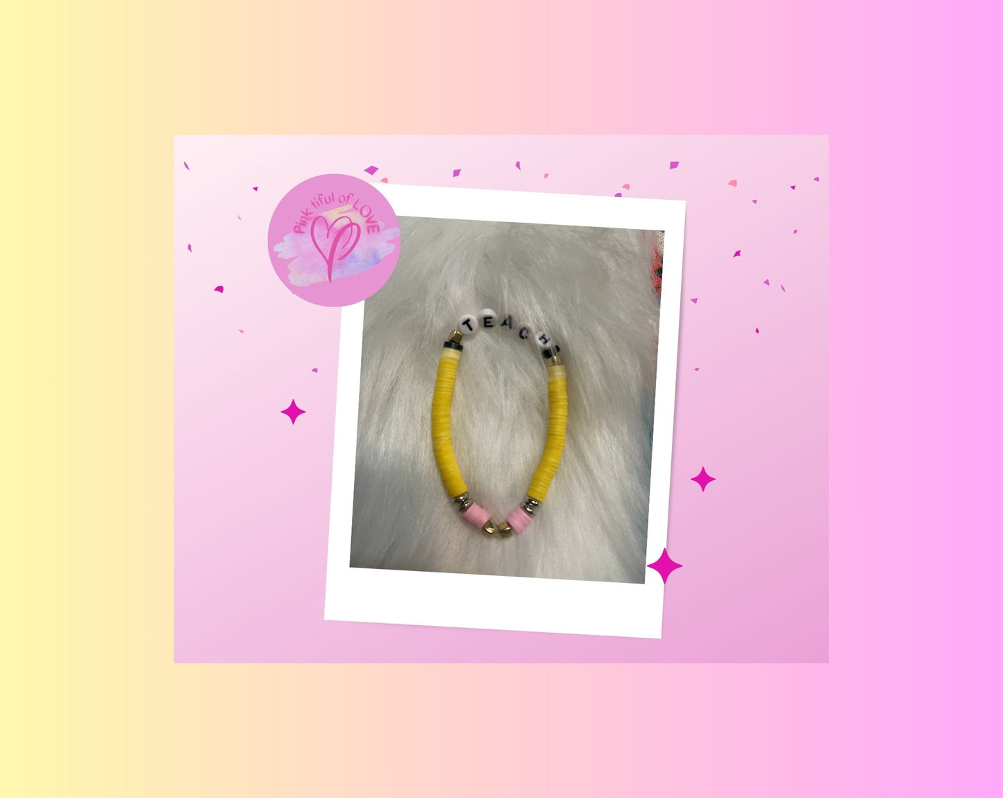 Teacher Clay Beaded Stretch BraceletPink tiful of LOVE