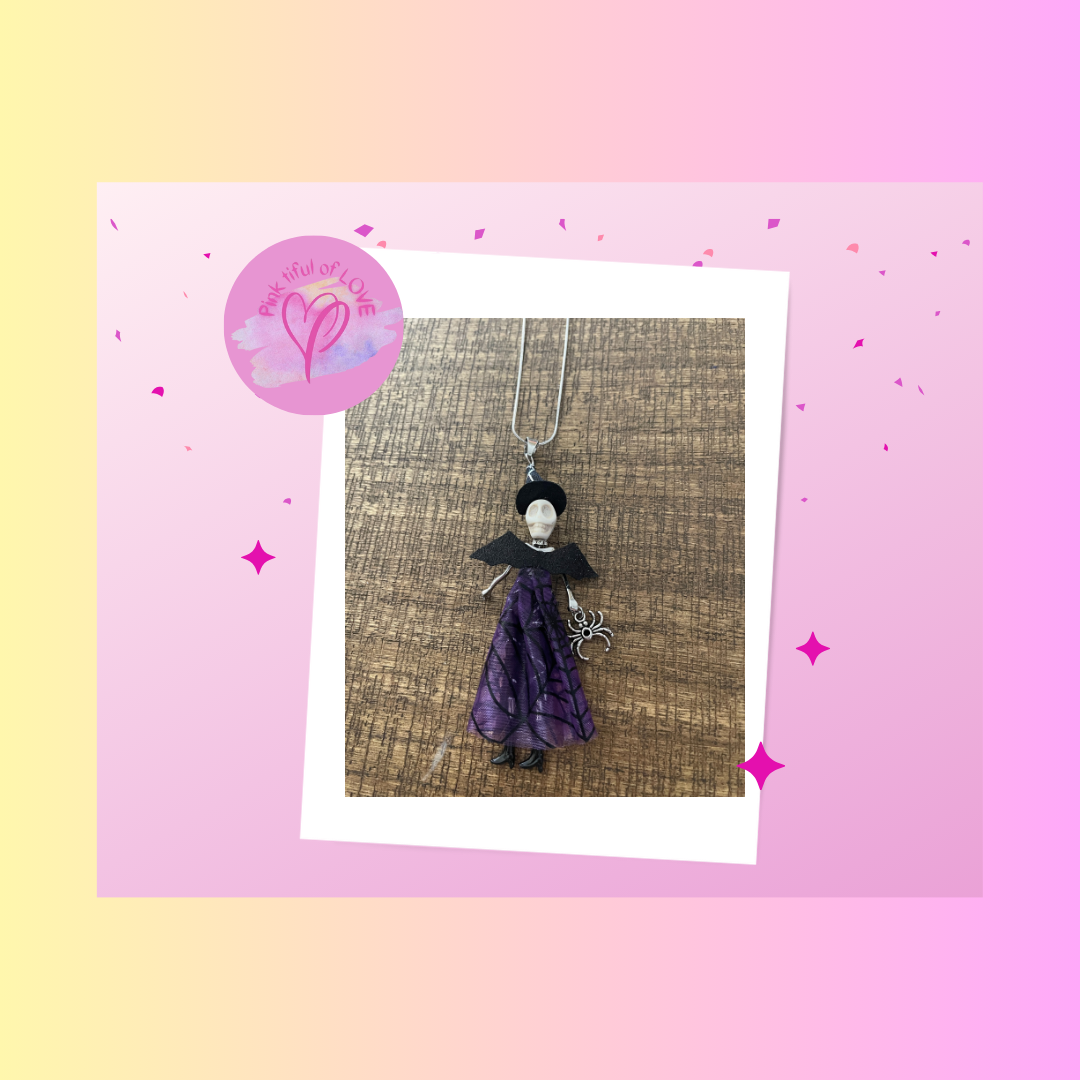 Halloween Black and Purple Skeleton Pendant on a Silver Chain NecklacePink tiful of LOVE