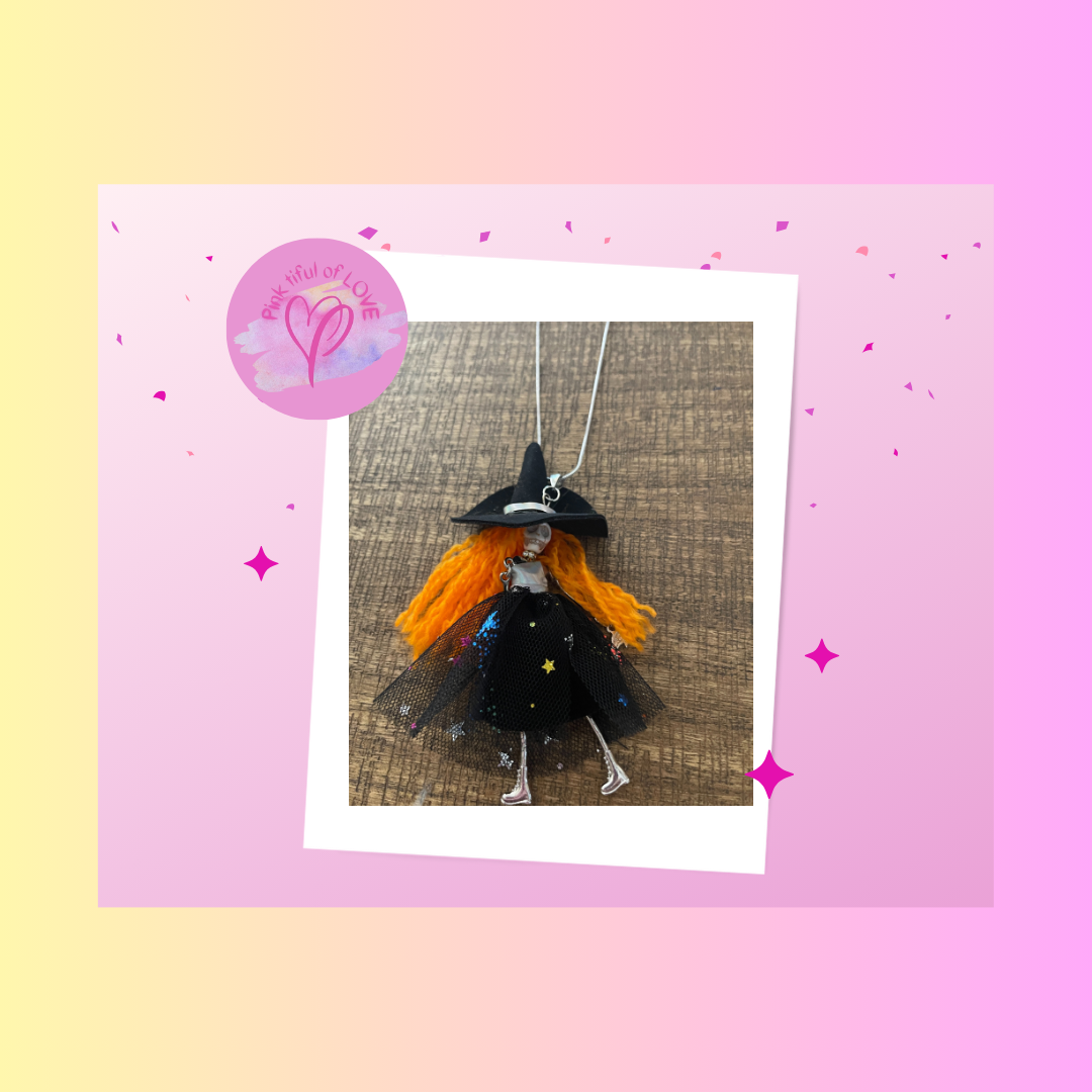 Halloween Orange Hair Skeleton Pendant on a Silver Chain NecklacePink tiful of LOVE