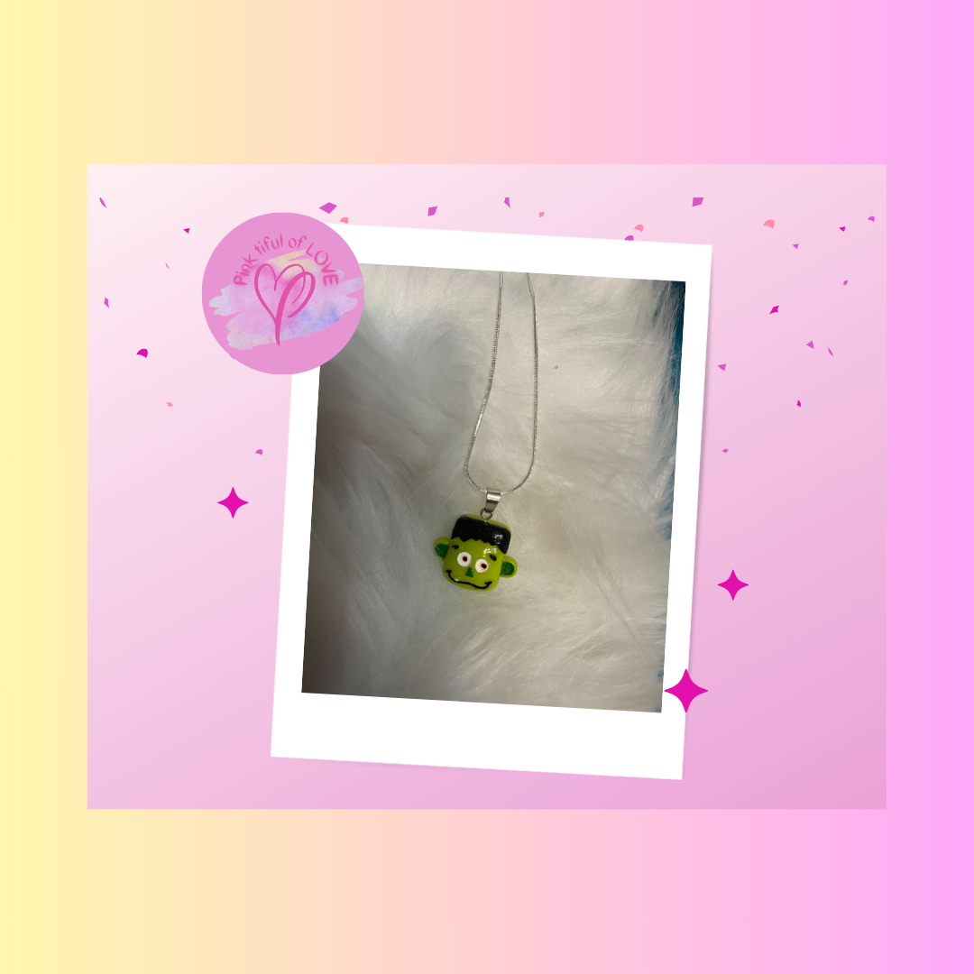 Frankenstein Pendant on a Silver Chain NecklacePink tiful of LOVE
