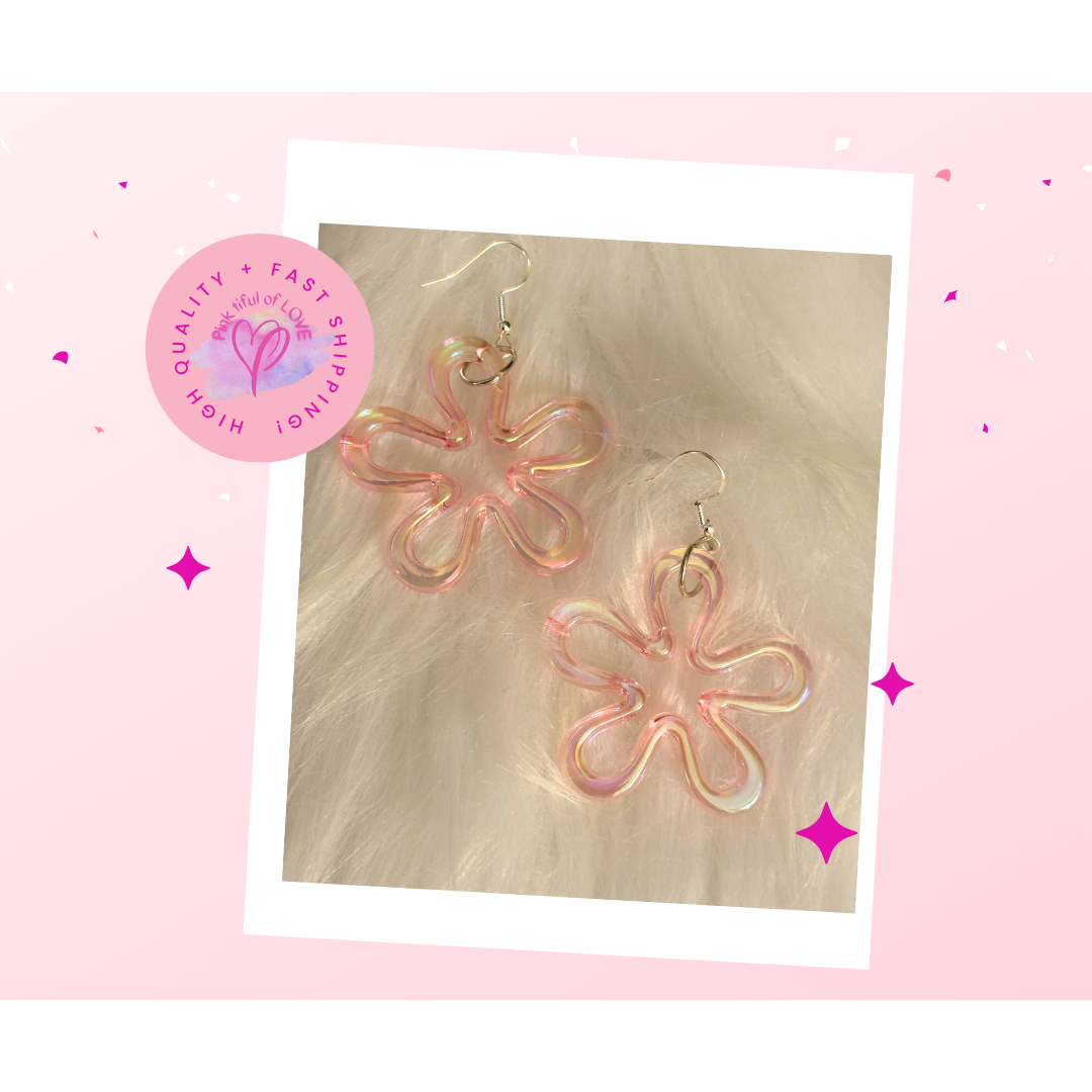 Pastel Pink AB Flower Charm Wire Earrings