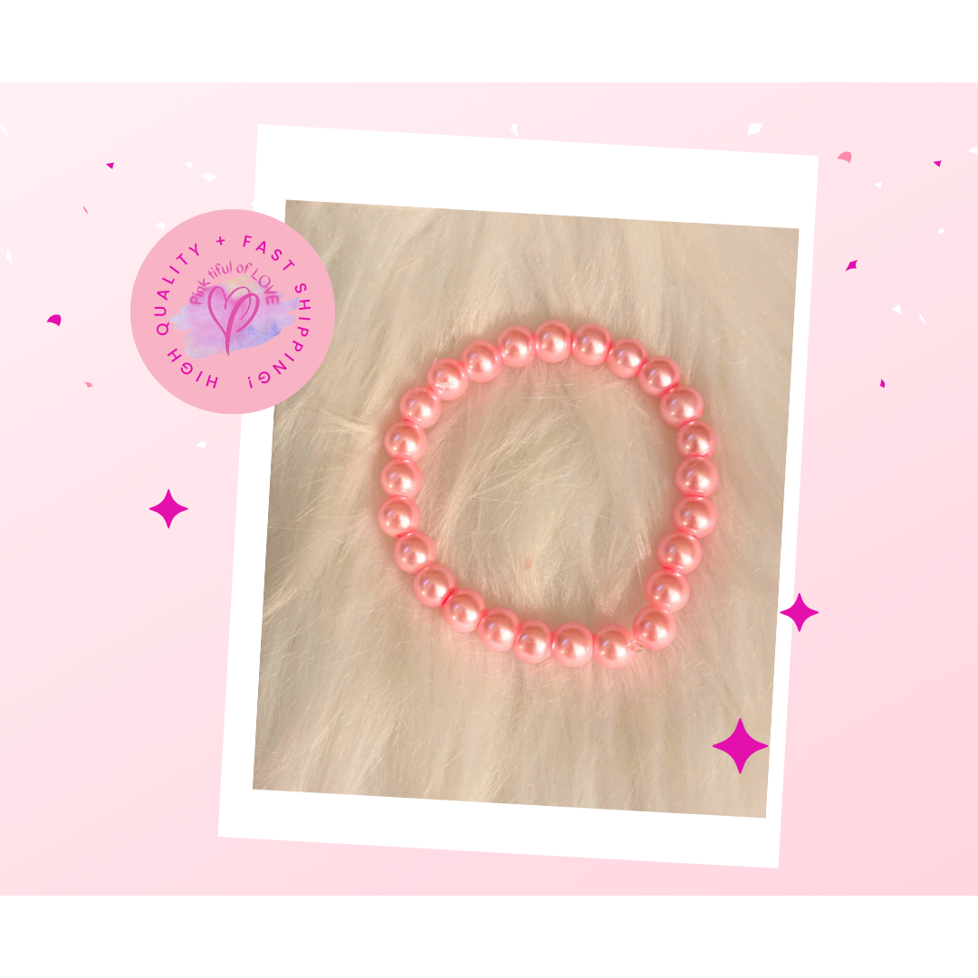 Pink Coated Glass Pearl Beaded Bracelet