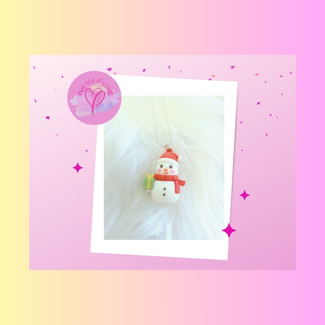 Snowman Pendant on a silver Chain NecklacePink tiful of LOVE