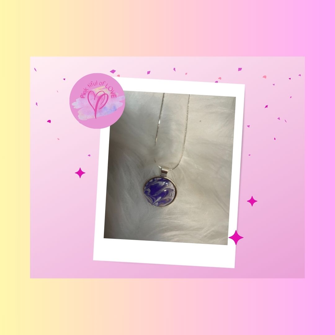 Acrylic Pour Paint - Purple & White Pendant on a Silver Chain NecklacePink tiful of LOVE