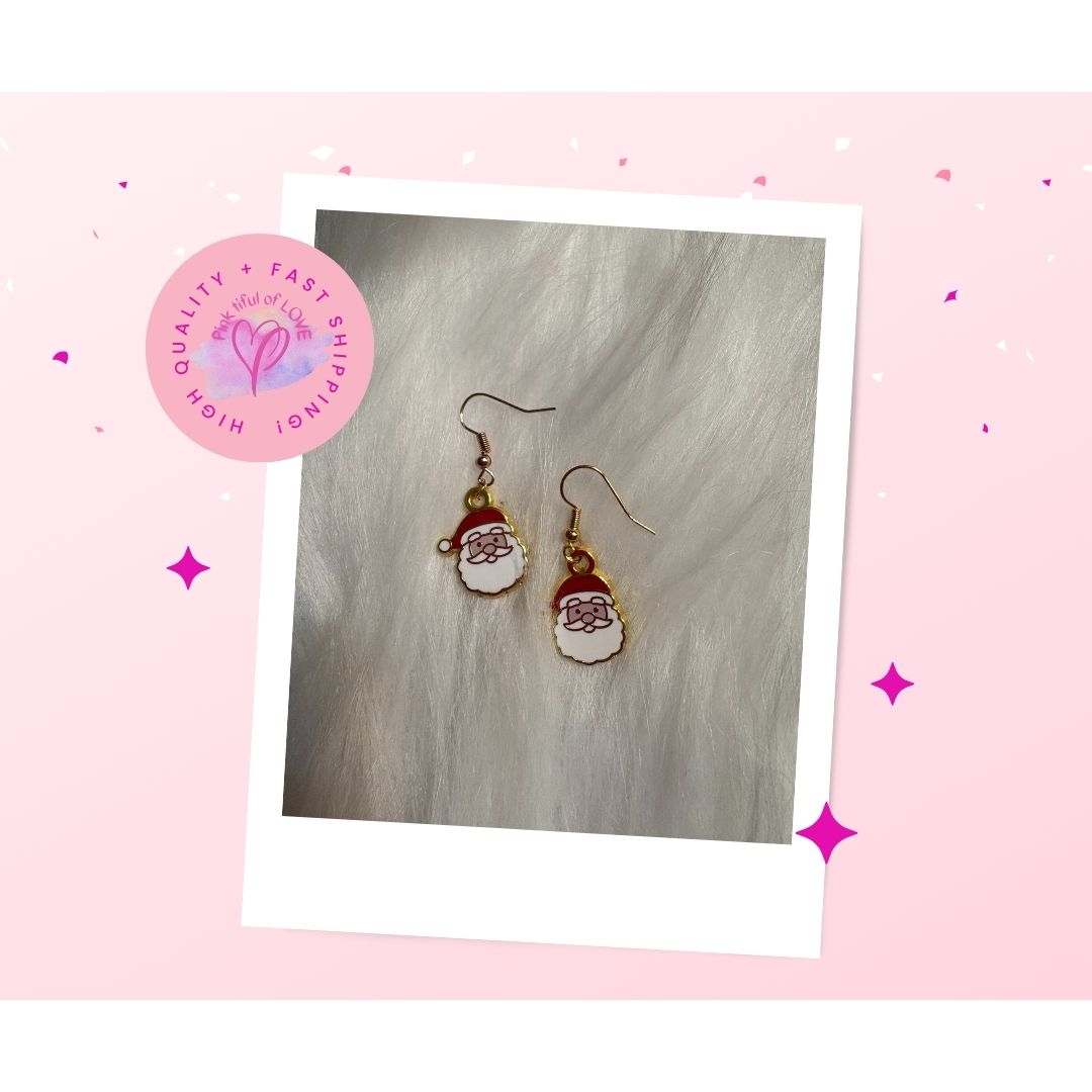 Santa Head Charm Wire EarringsPink tiful of LOVE