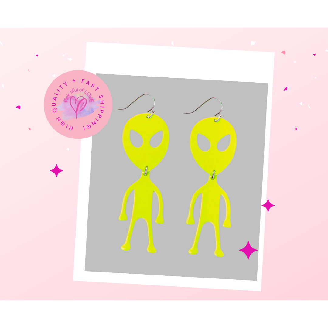 Neon Yellow Alien Wire Earrings