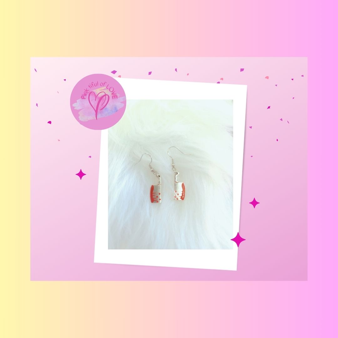 Bloody Cleaver knife Charm Wire EarringPink tiful of LOVE