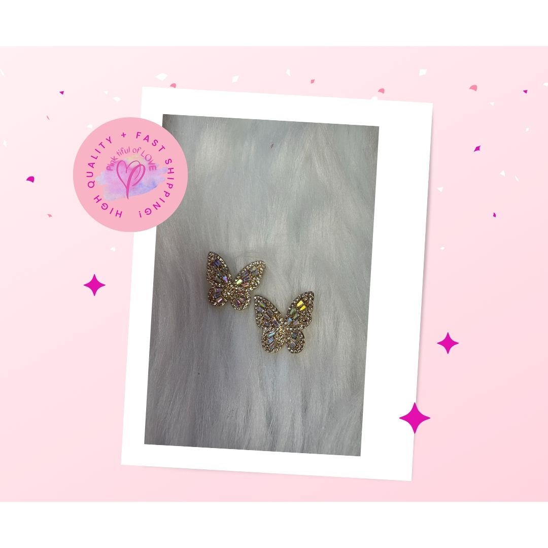 White Rhinestone Silver Butterfly Stud Earrings