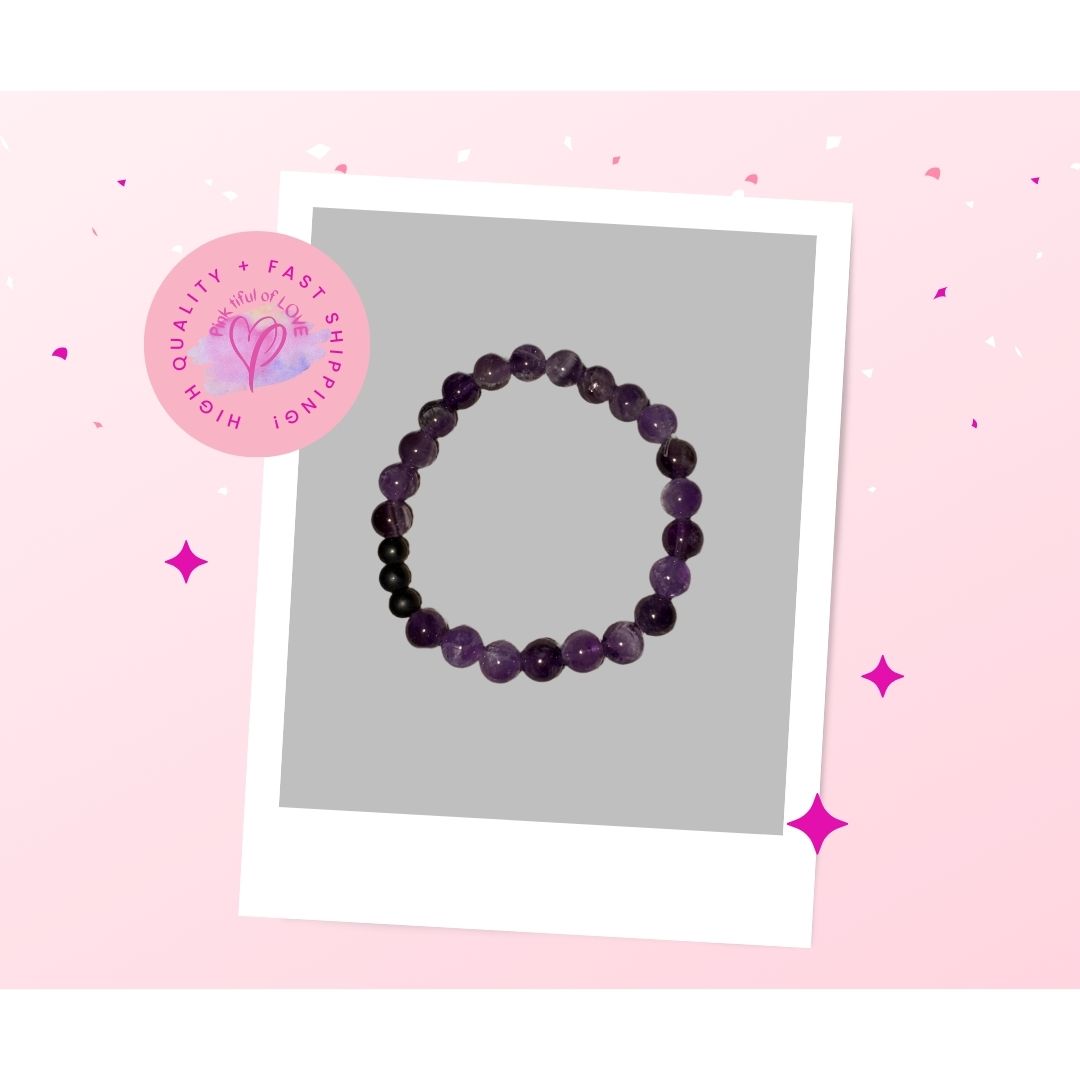 Purple Round Agate Beaded Elastic/Stretch BraceletPink tiful of LOVE