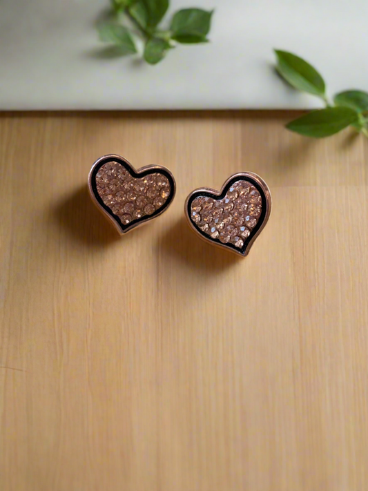 Sparkly Gold Heart with black trim Post earrings