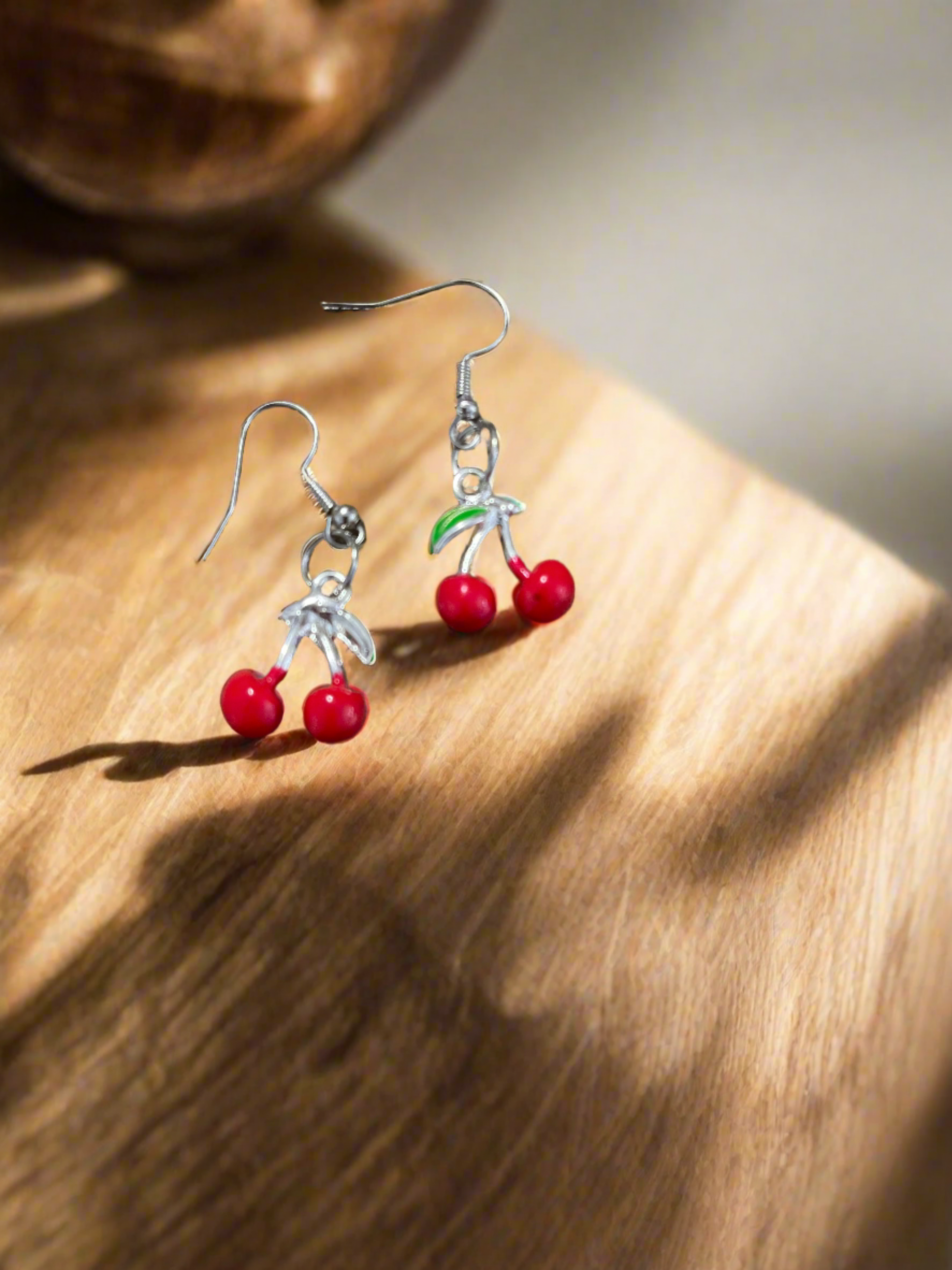 Cherry; Red Enamel Charm Wire EarringsPink tiful of LOVE