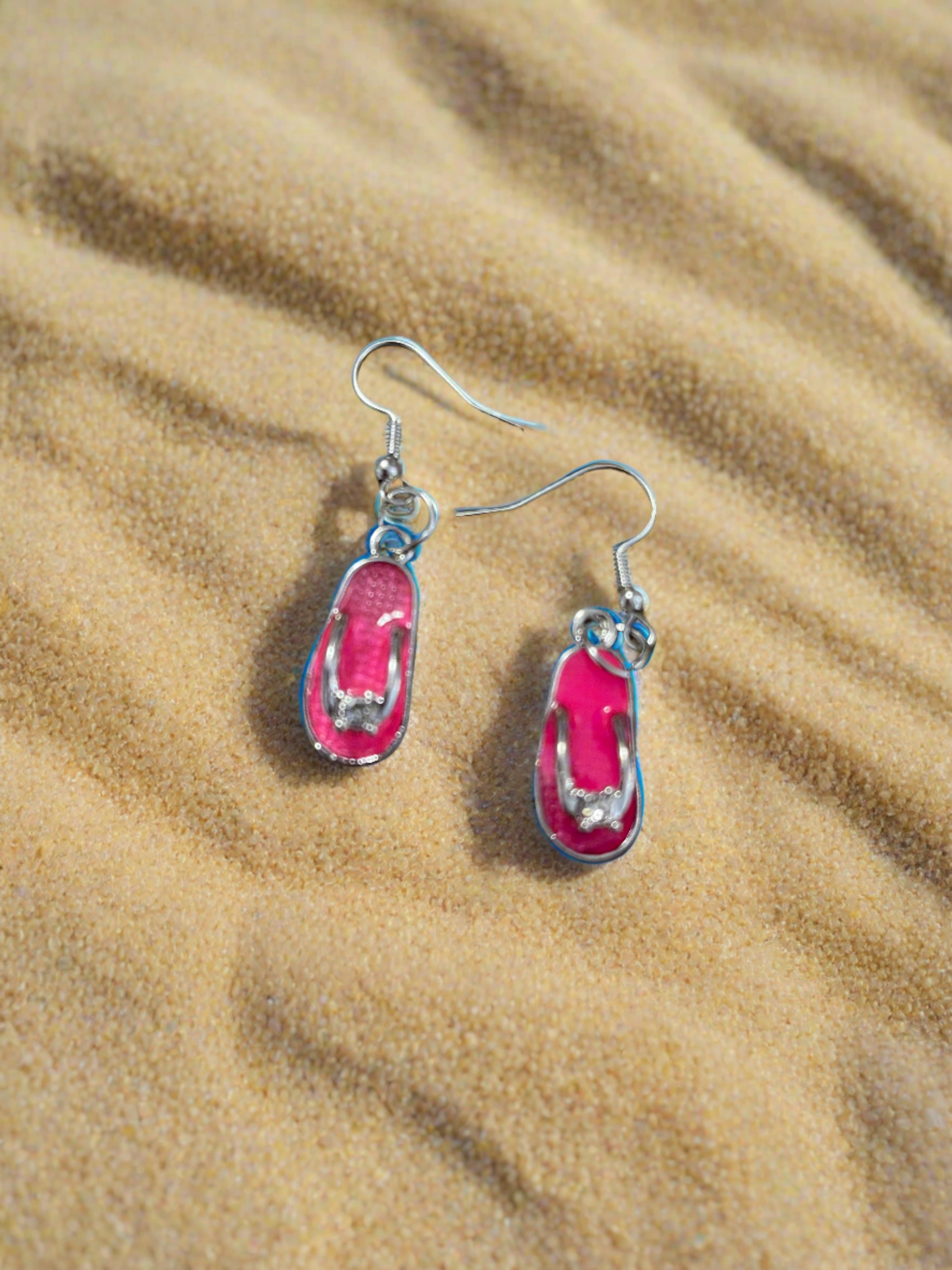 Pink Enamel Flip Flops Charm Wire EarringsPink tiful of LOVE