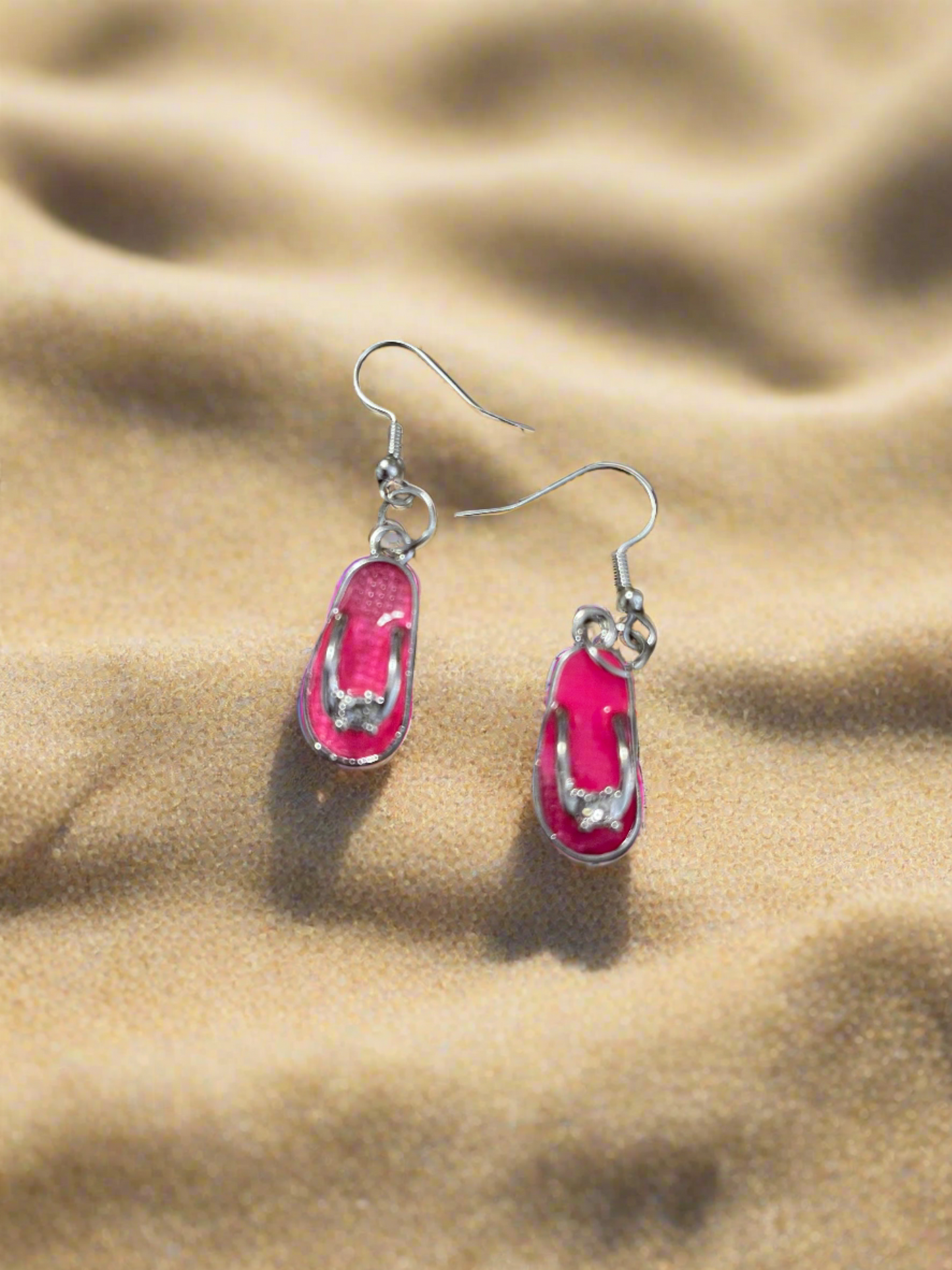 Pink Enamel Flip Flops Charm Wire EarringsPink tiful of LOVE