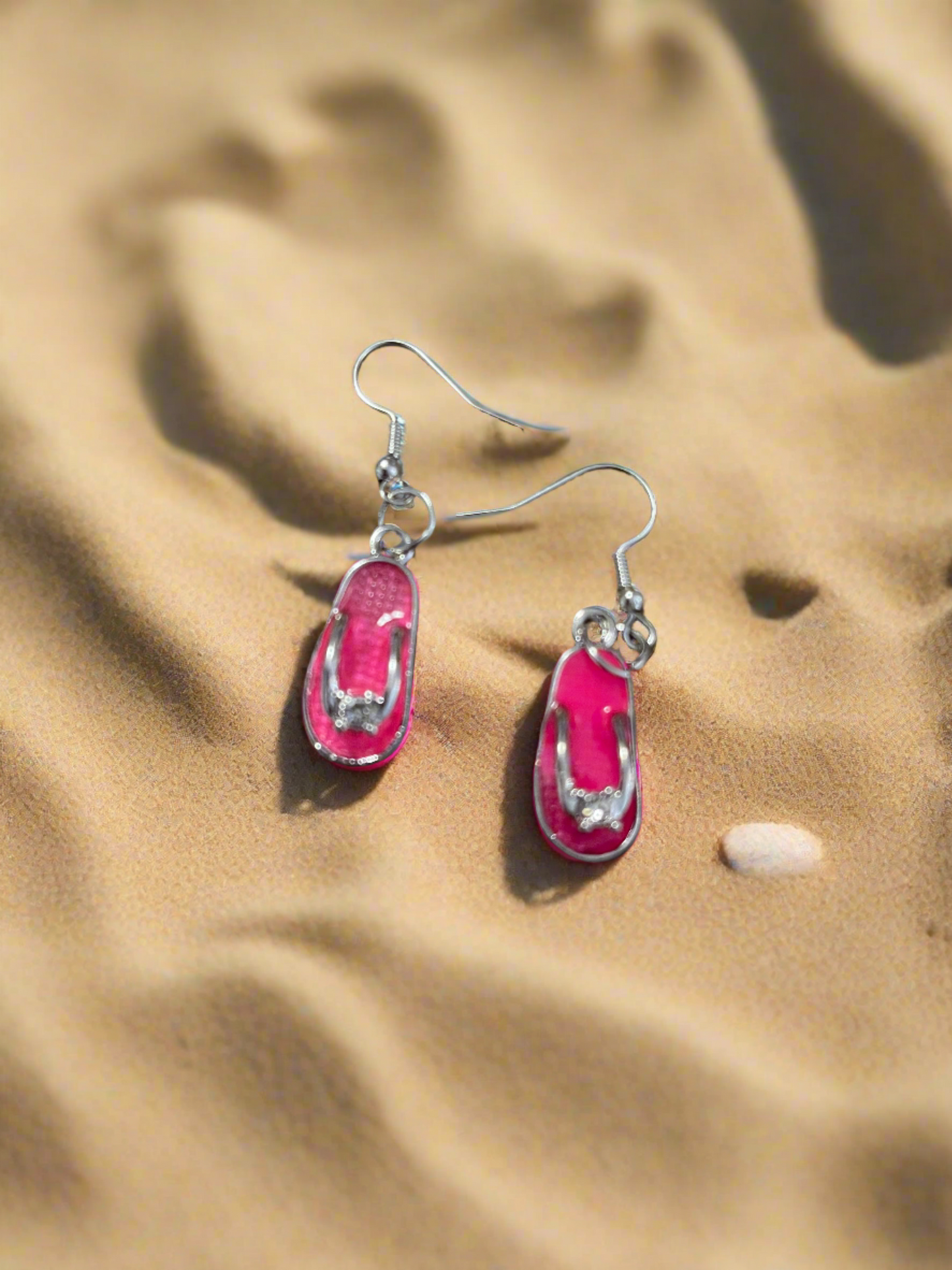 Pink Enamel Flip Flops Charm Wire EarringsPink tiful of LOVE