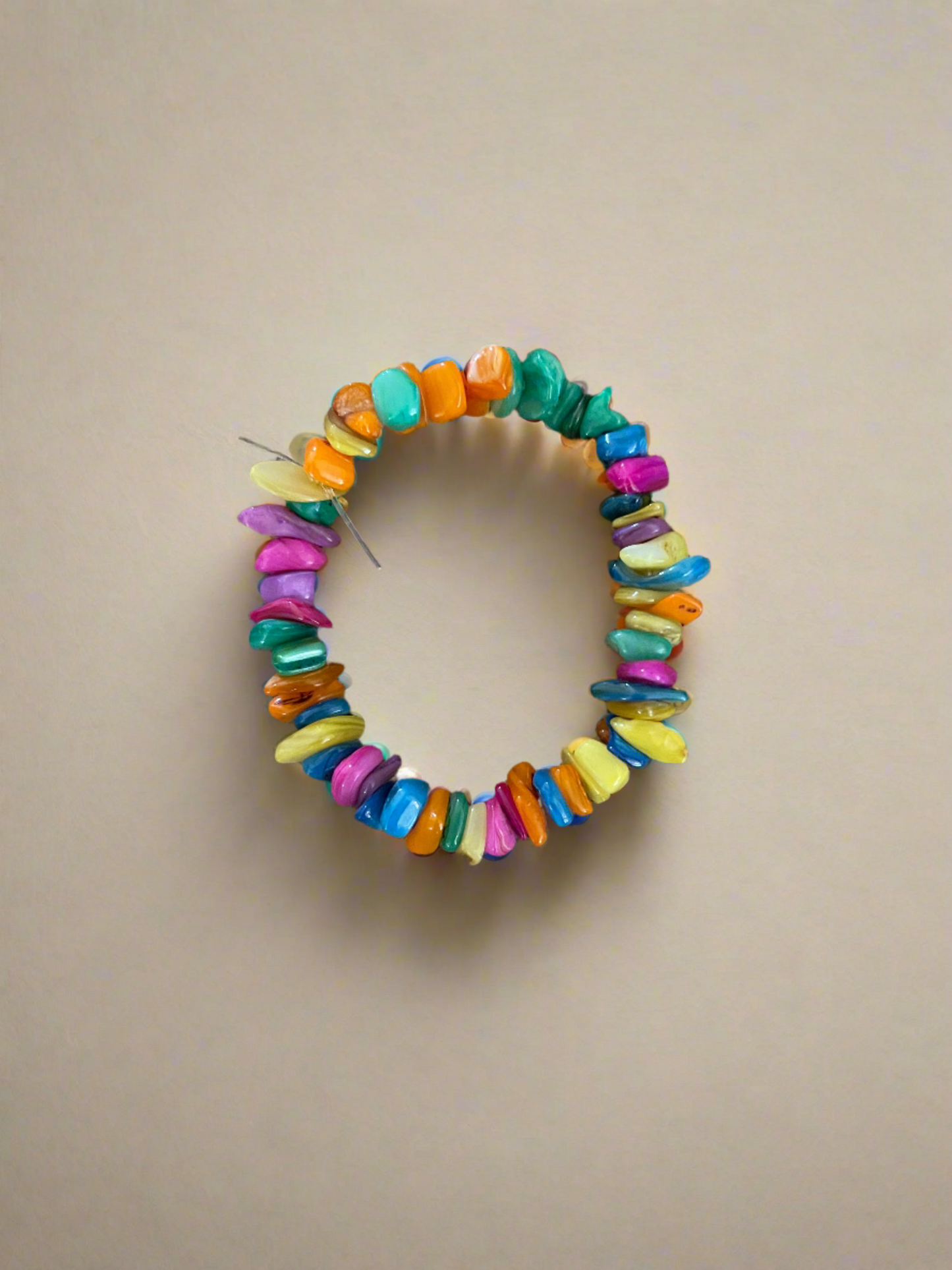 Multi-Color Dyed Shell Chip beaded Stretch bracelet; vibrant colorsPink tiful of LOVE