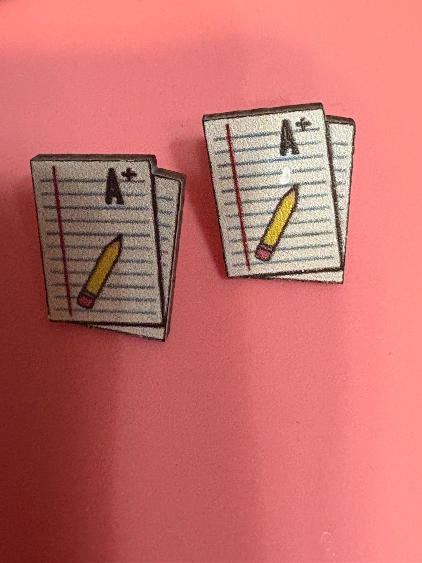 A+ Paper & Pencil Wooden Stud Earrings