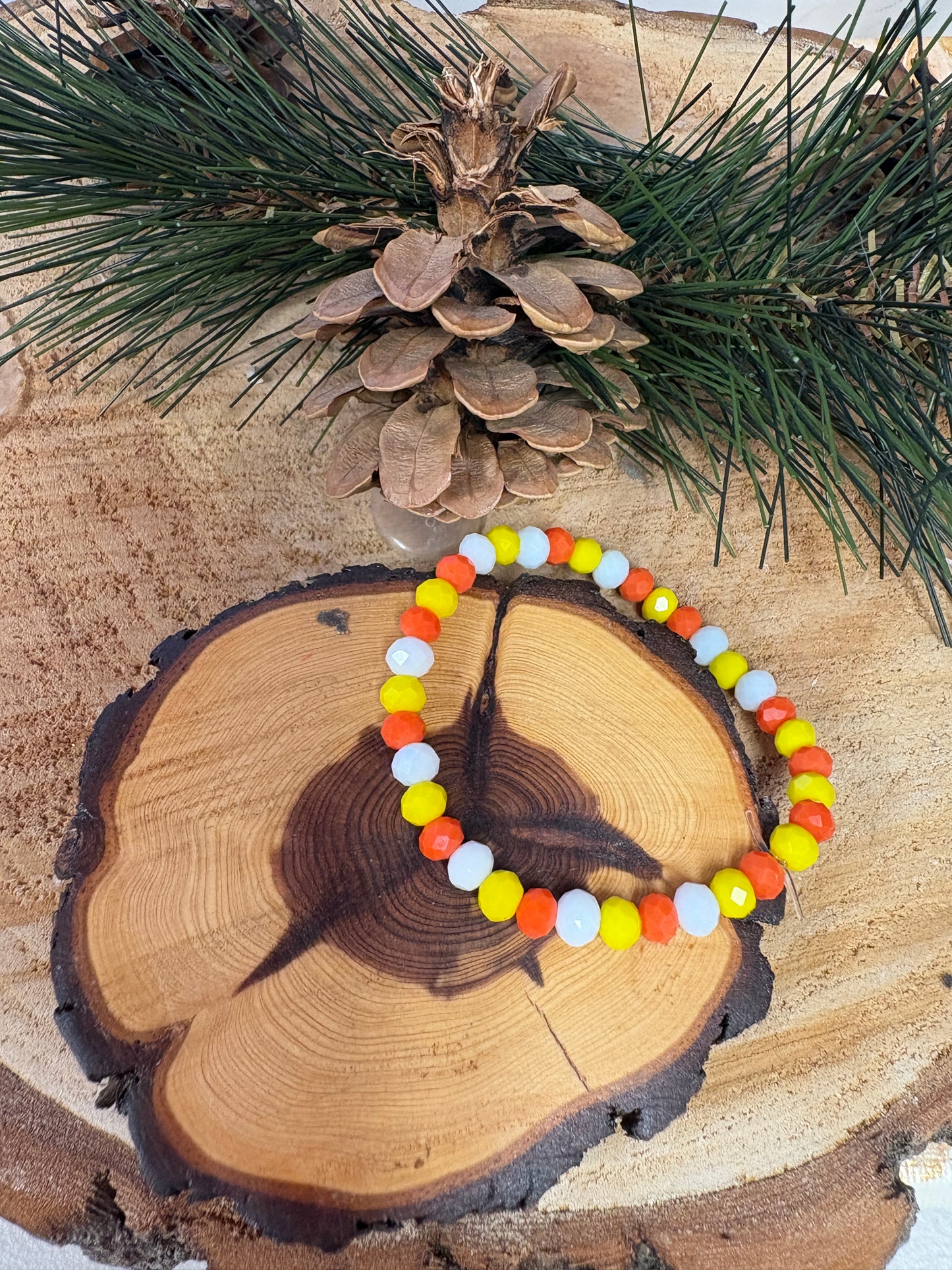Sunshine Glow Yellow & Orange Glass Beaded Bracelet