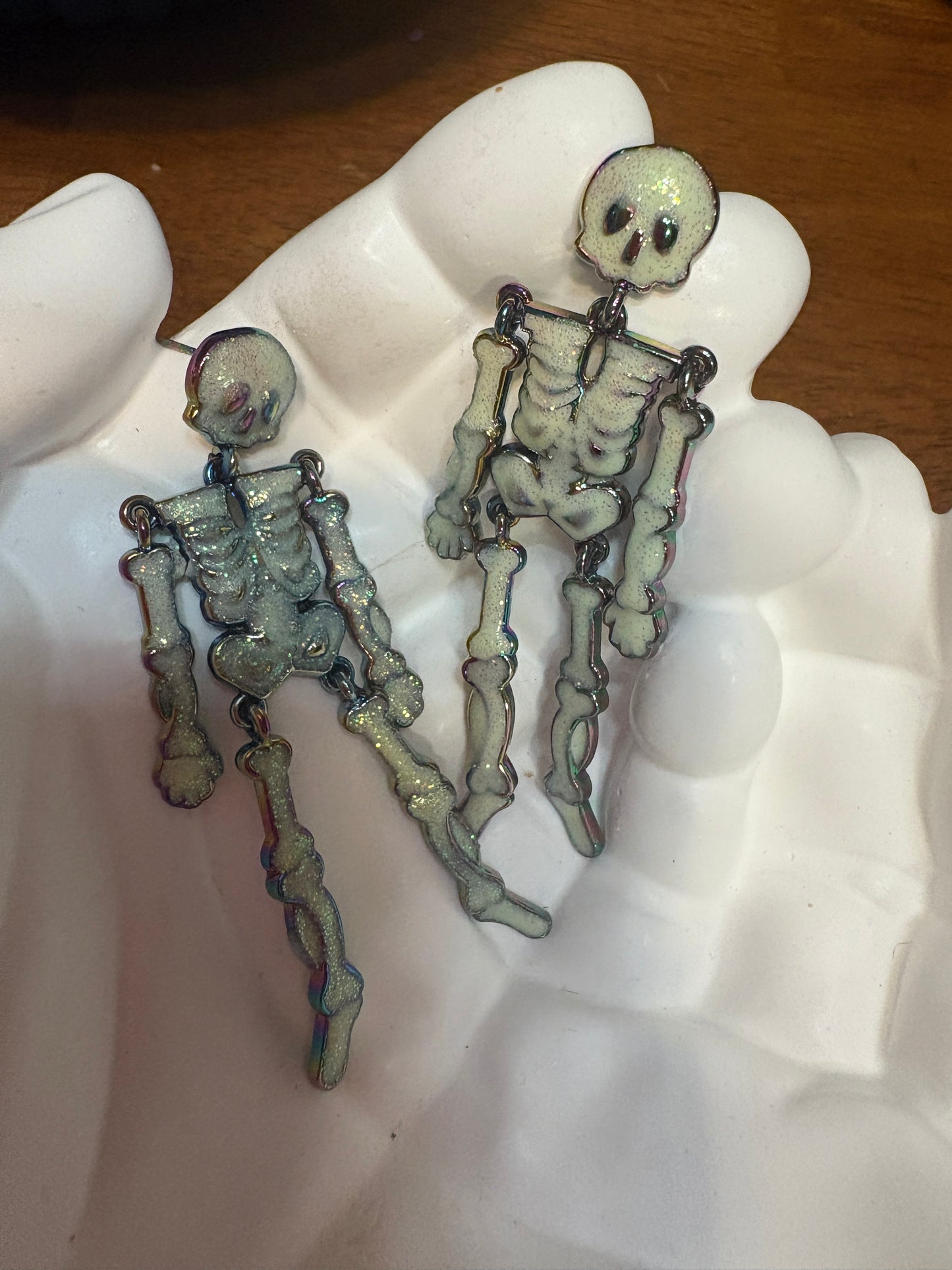 Glow-in-the-Dark Skeleton Dangle Stud Earrings – Enamel