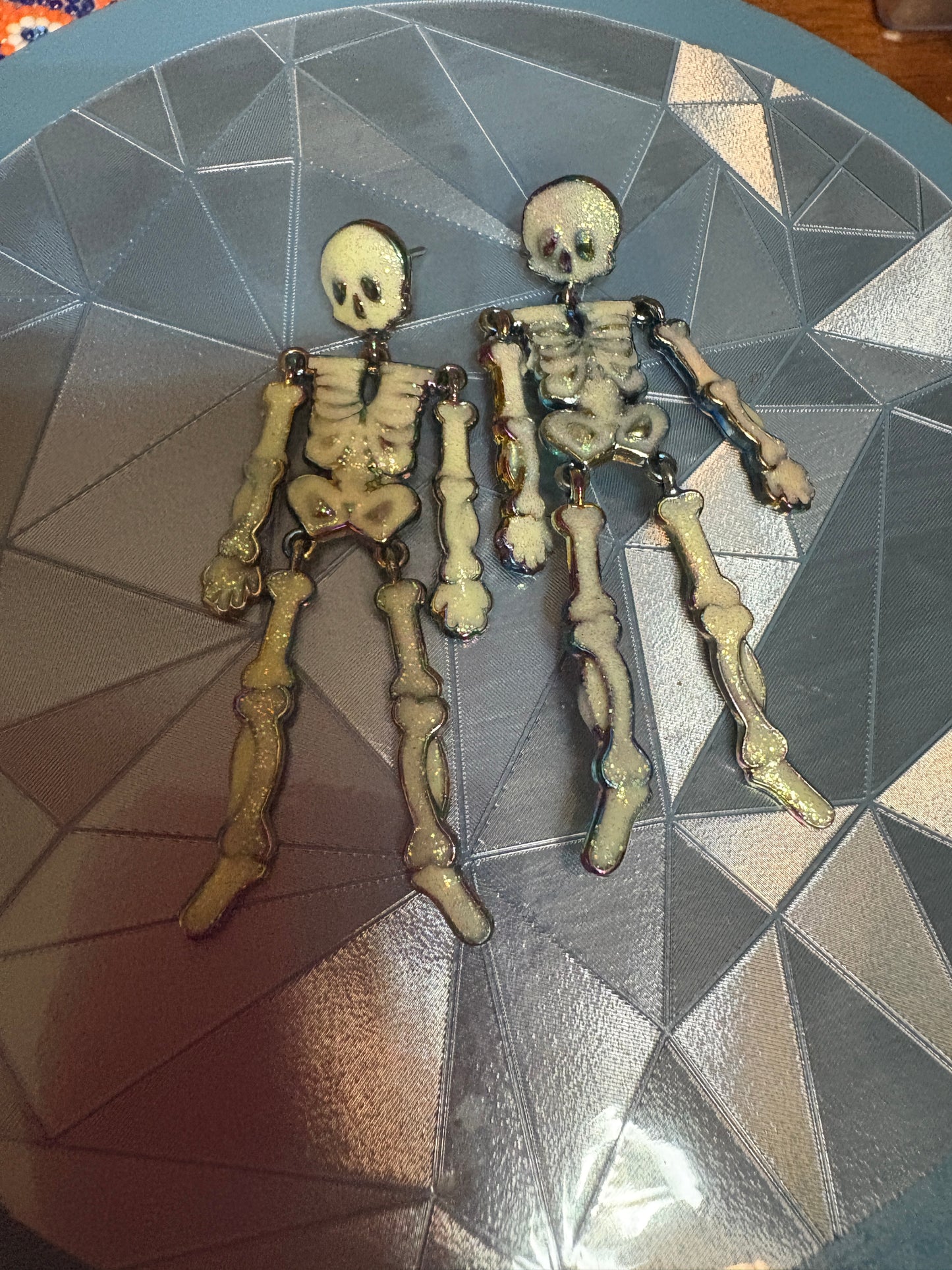 Glow-in-the-Dark Skeleton Dangle Stud Earrings – Enamel
