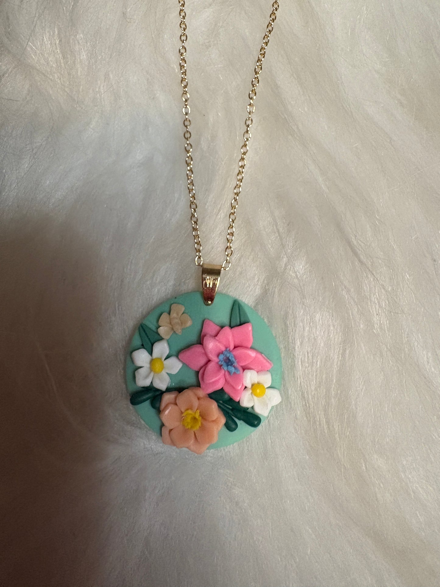 Round Floral Pendant on Gold Chain