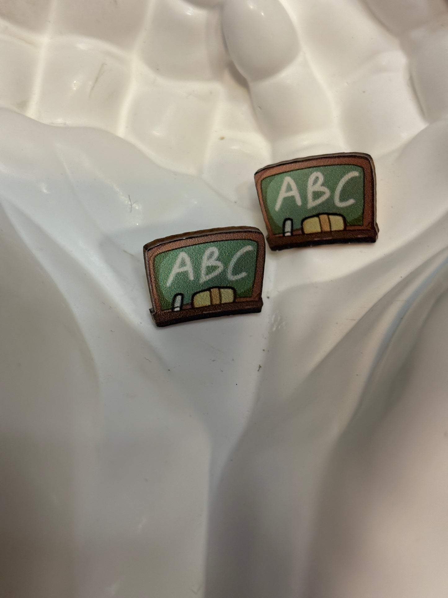 ABC Chalkboard Wooden Stud Earrings