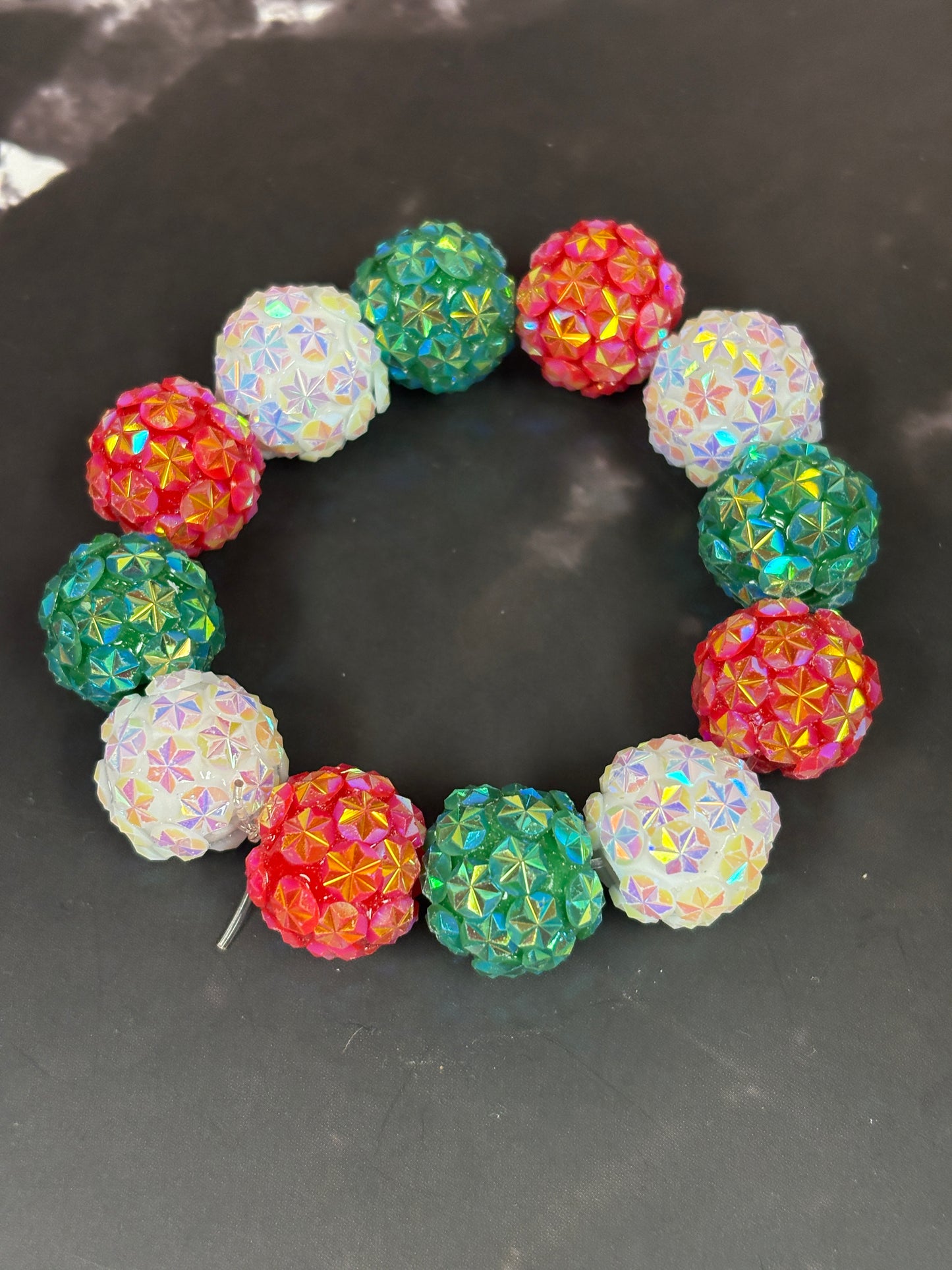 ✨ Starburst Rhinestone Beaded Stretchy Bracelet – Red, White & Green ✨