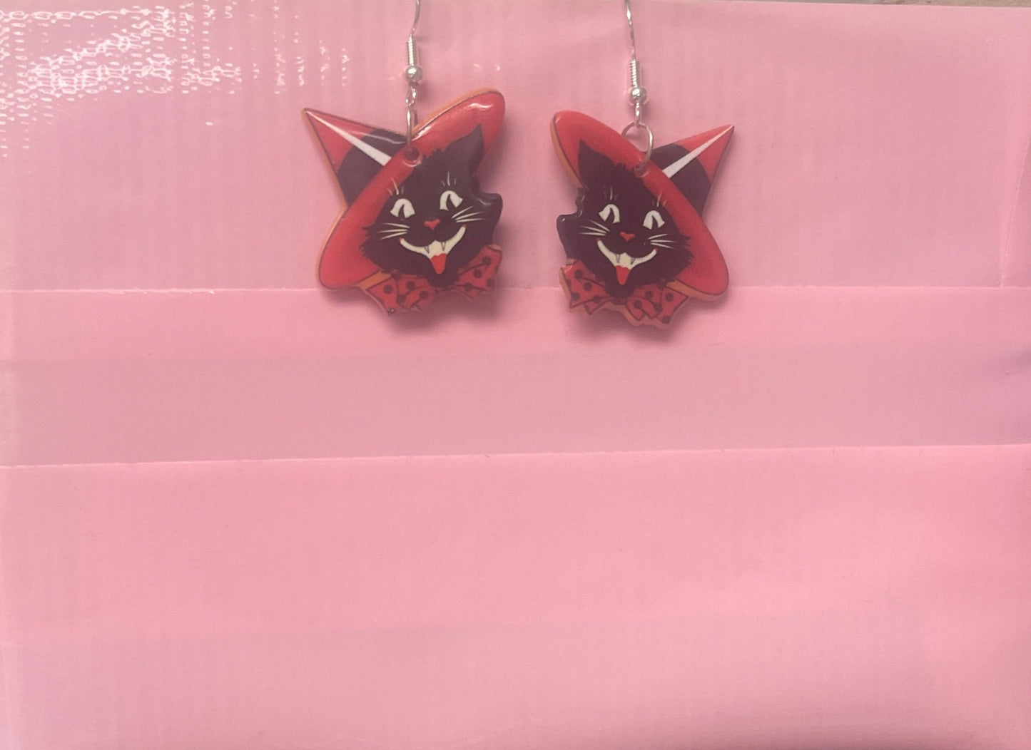 Spooky Black Cat Charm Wire EarringsPink tiful of LOVE