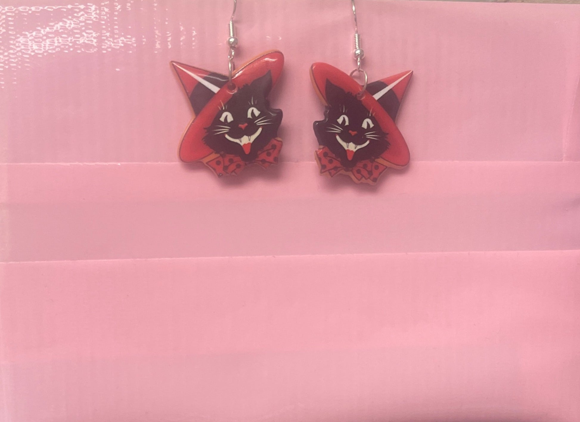 Spooky Black Cat Charm Wire EarringsPink tiful of LOVE