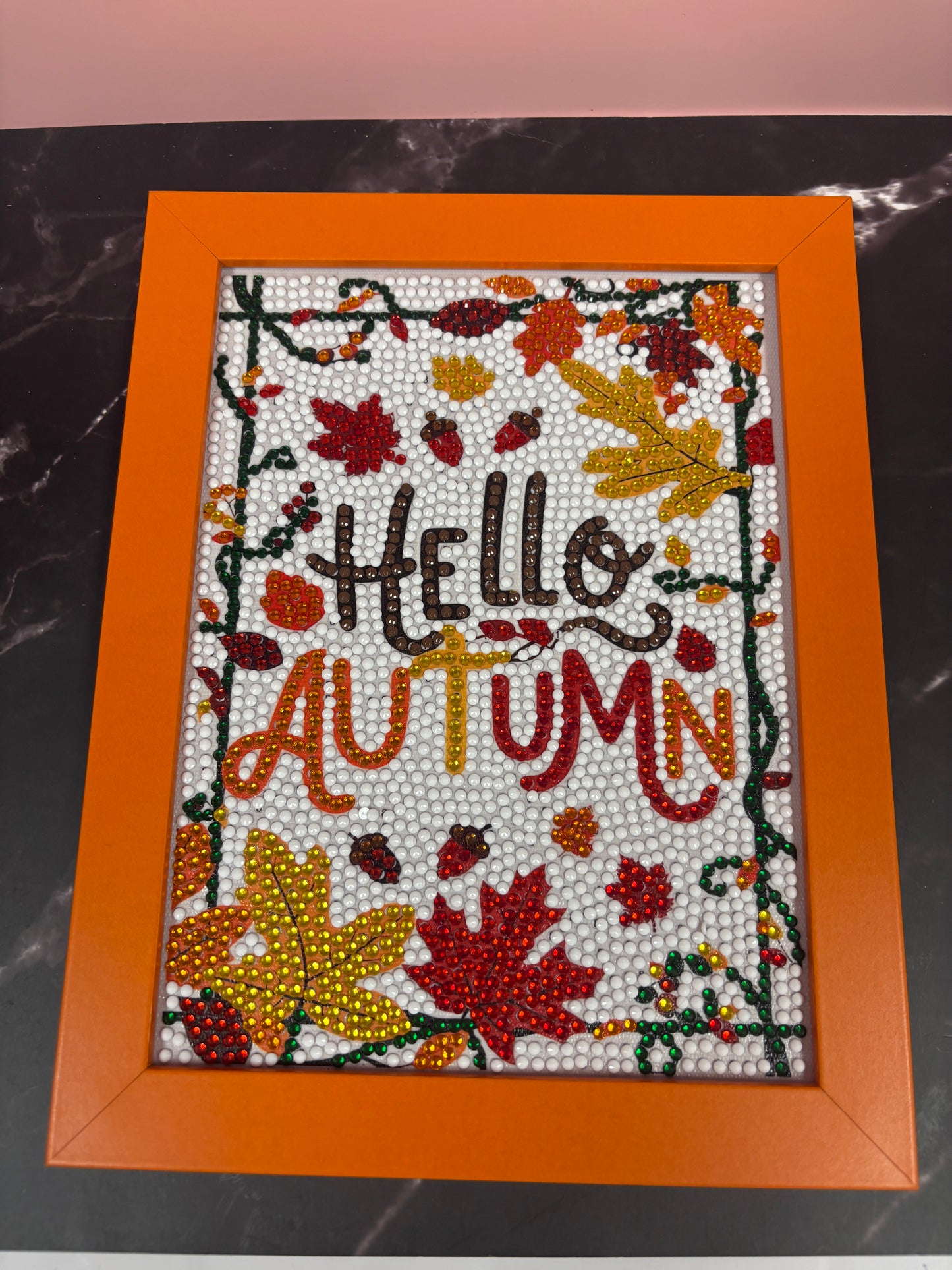 š Fall Diamond Art Home DĆ©cor ā āHello Autumnā in Orange Frame