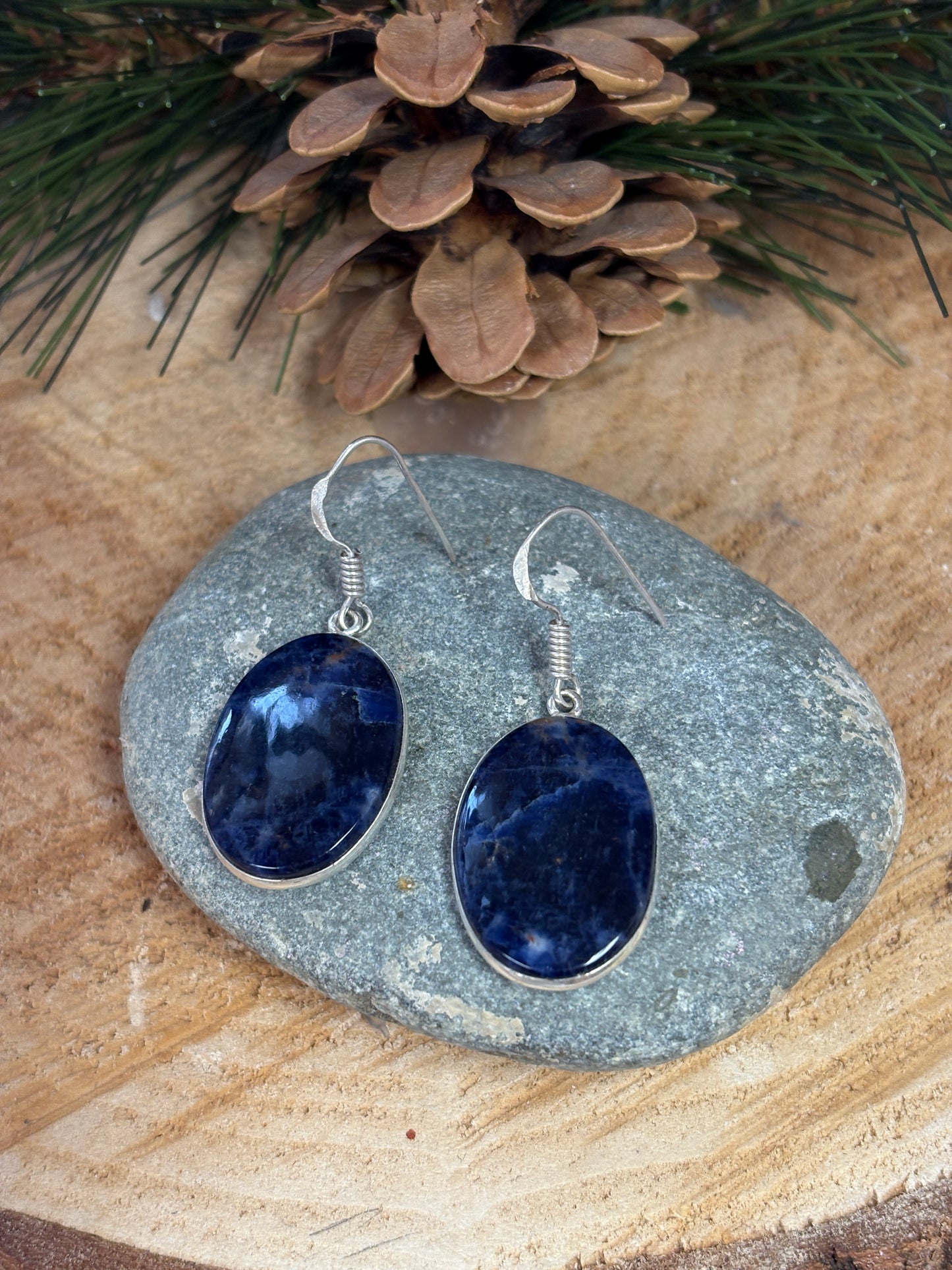Sodalite Natural Gemstone Wire Earrings – Handcrafted Silver-Plated Healing Jewelry