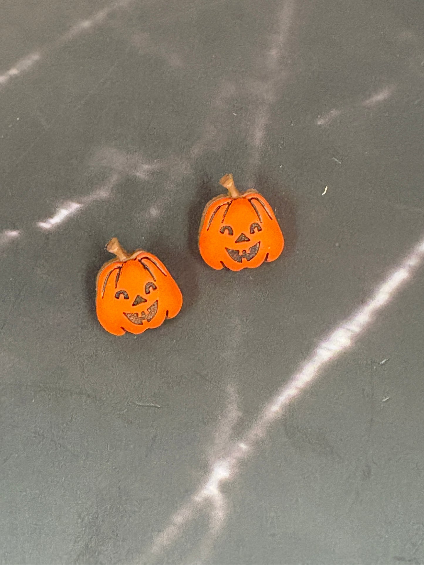 Pumpkin Jack-O’-Lantern Stud Earrings – Silver Plated Posts