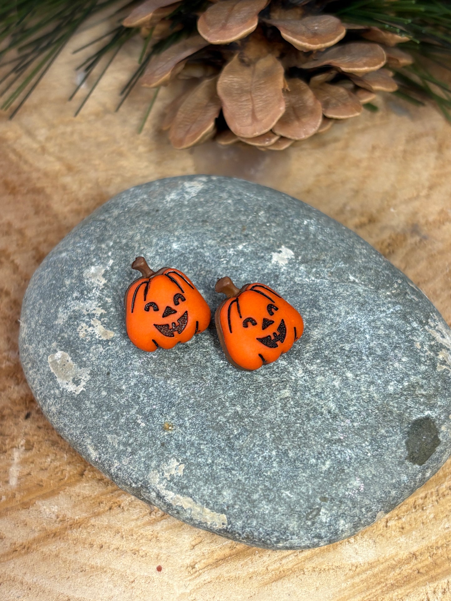 Pumpkin Jack-O’-Lantern Stud Earrings – Silver Plated Posts