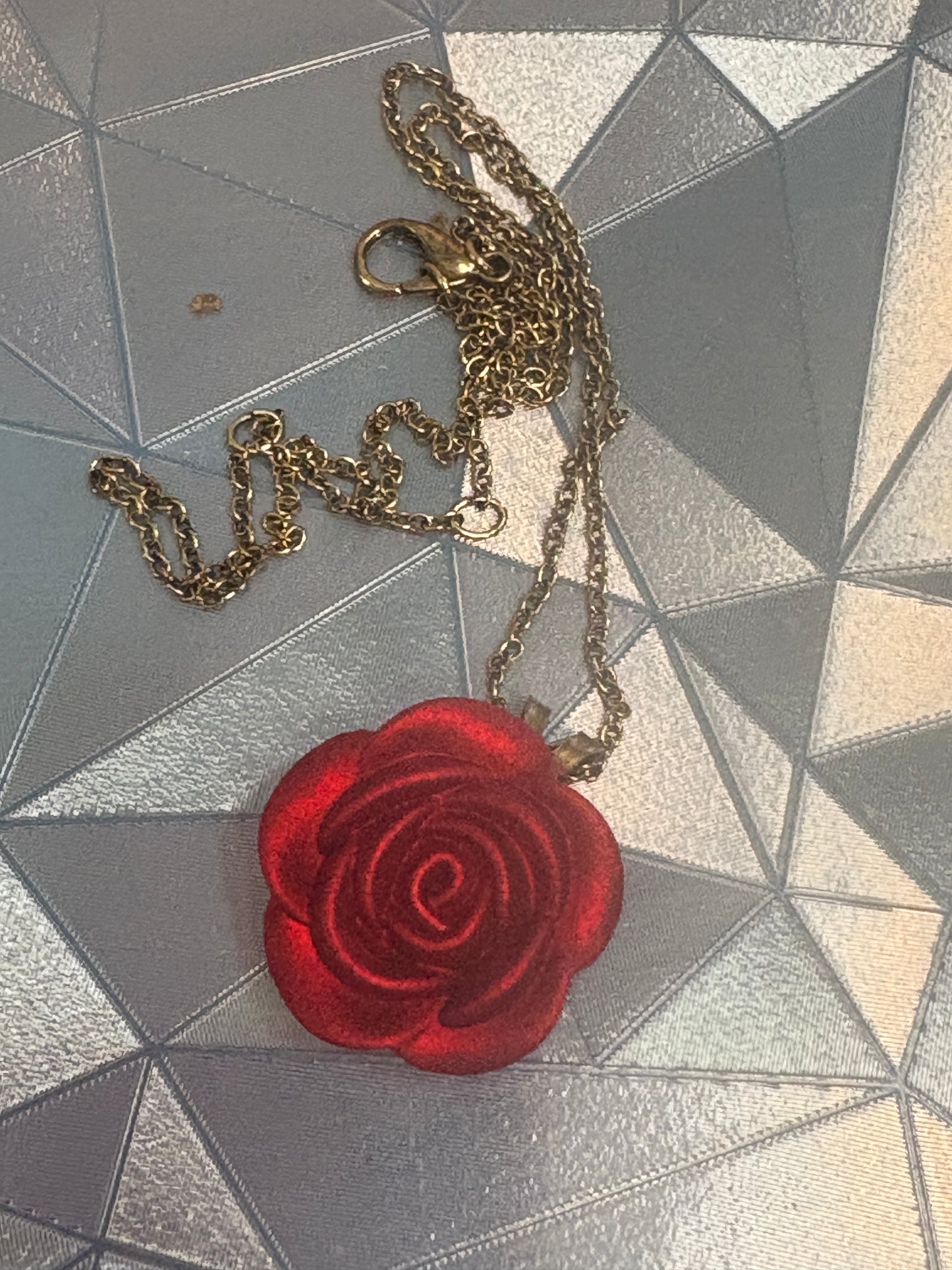 Red Rose Pendant on a Antique brass chain – Classic & Romantic Style