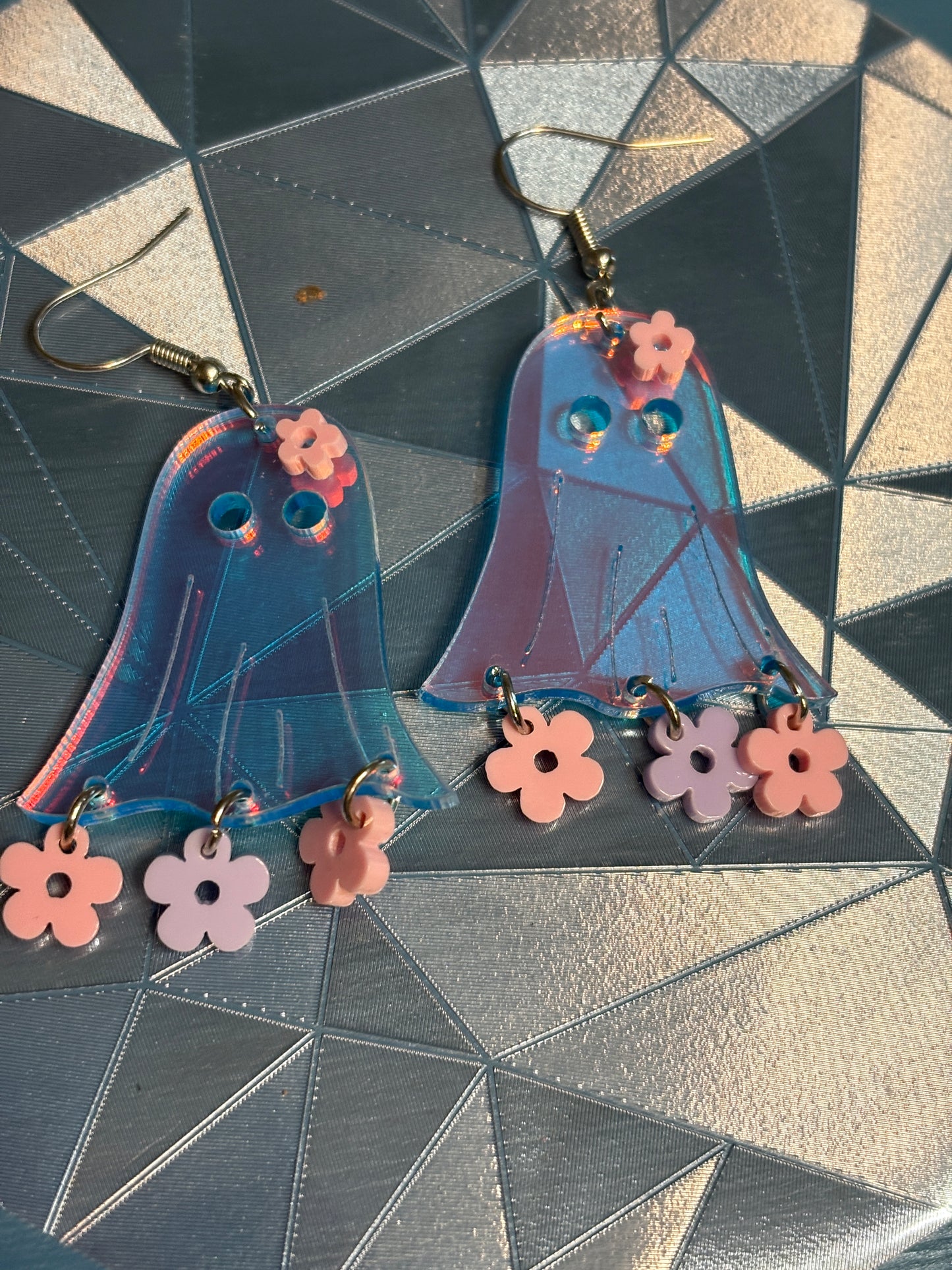 Groovy Ghost & Flower Dangle Earrings