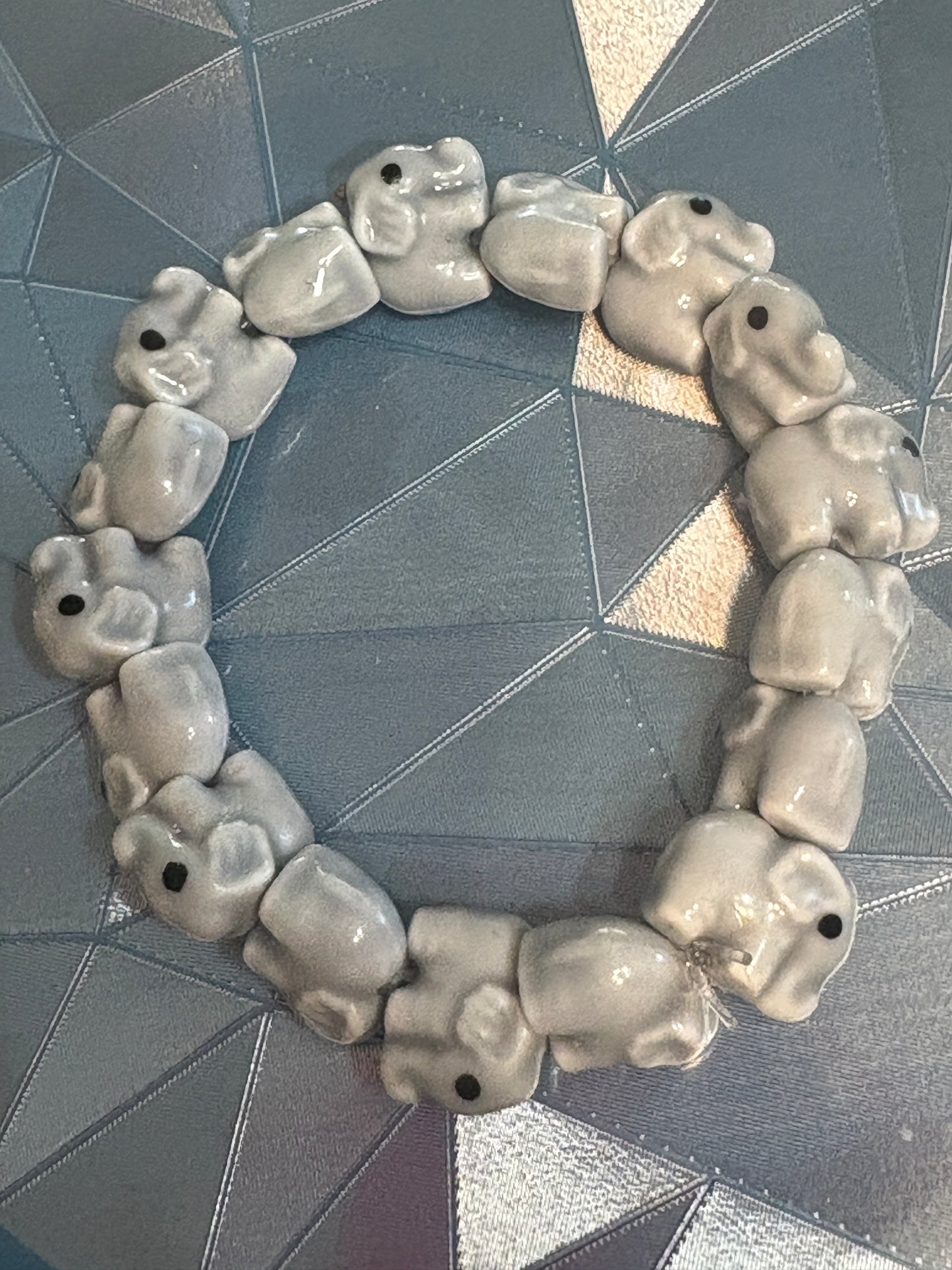 Gray Elephant Ceramic Beaded Stretchy Bracelet