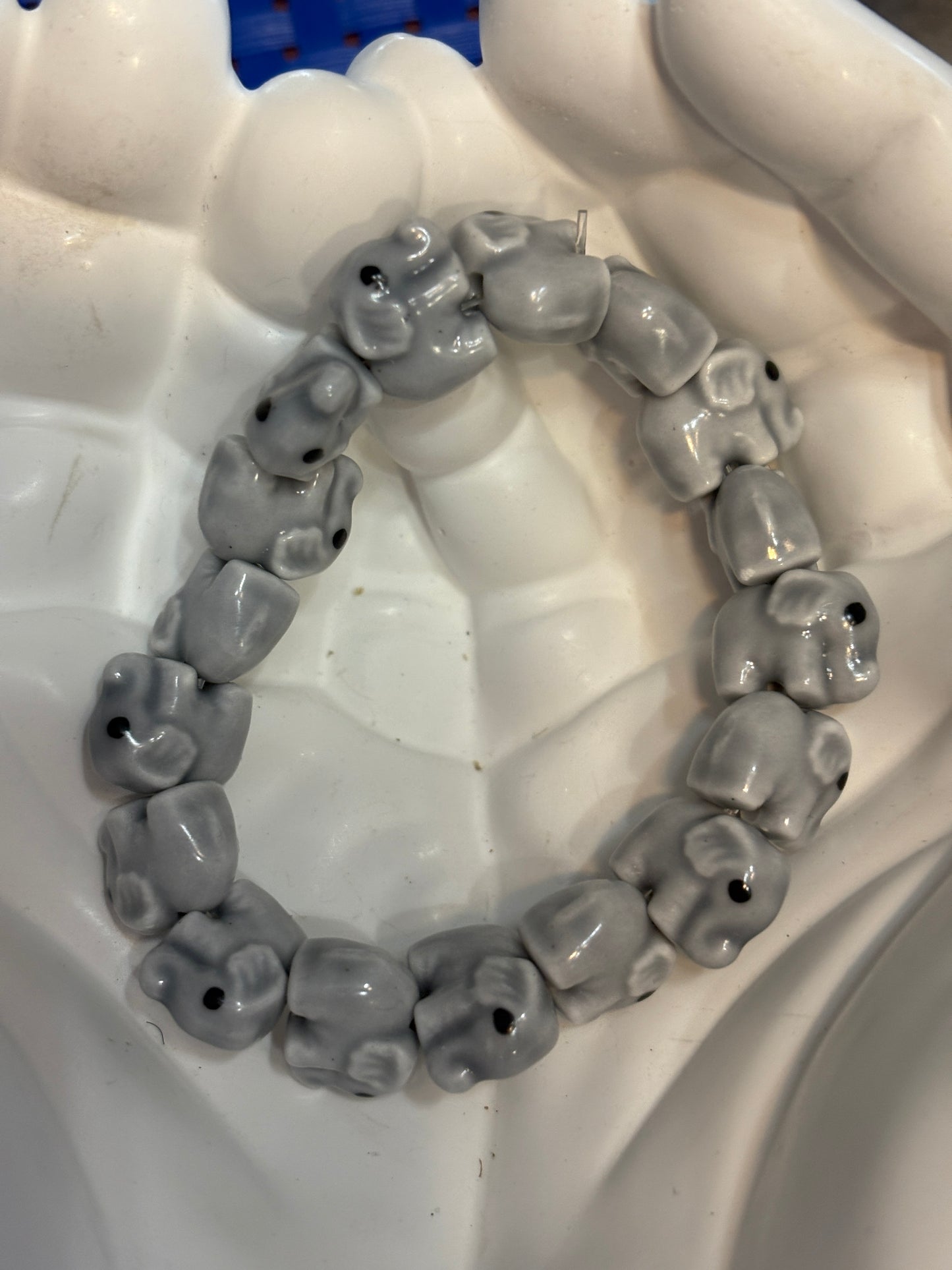 Gray Elephant Ceramic Beaded Stretchy Bracelet